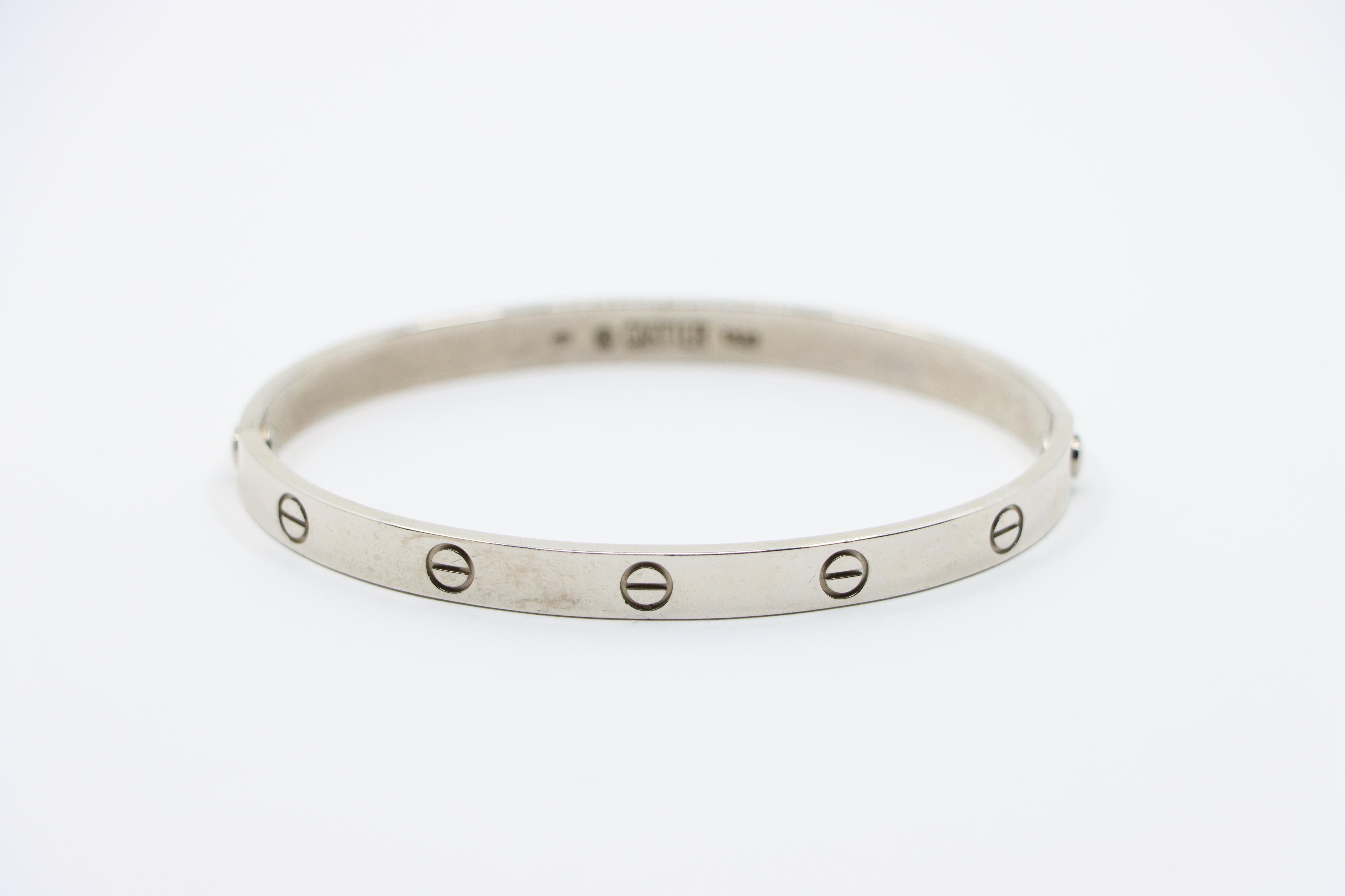 Cartier 18K White Gold Classic Model LOVE Bracelet For Sale 1