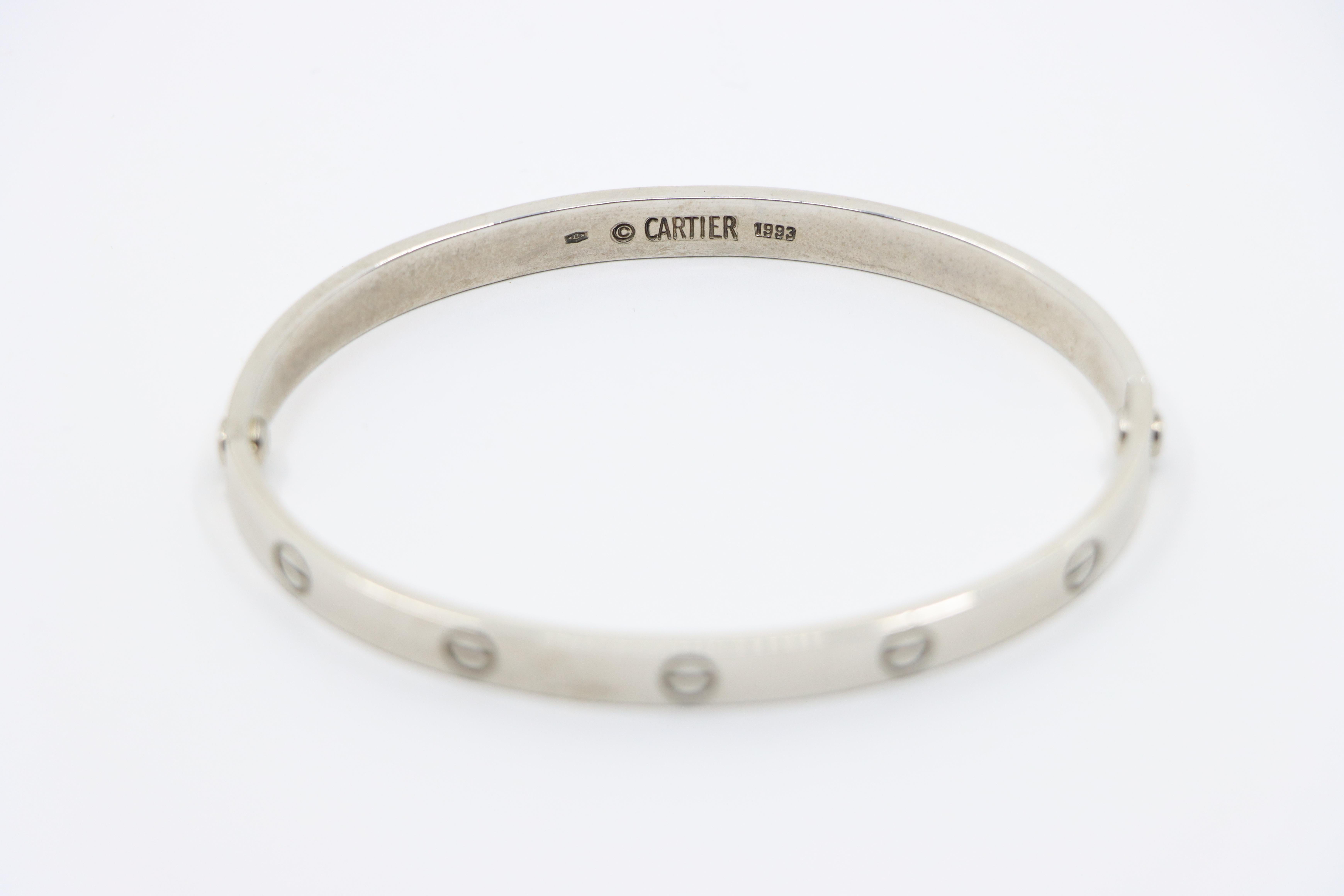 Cartier 18K White Gold Classic Model LOVE Bracelet For Sale 2