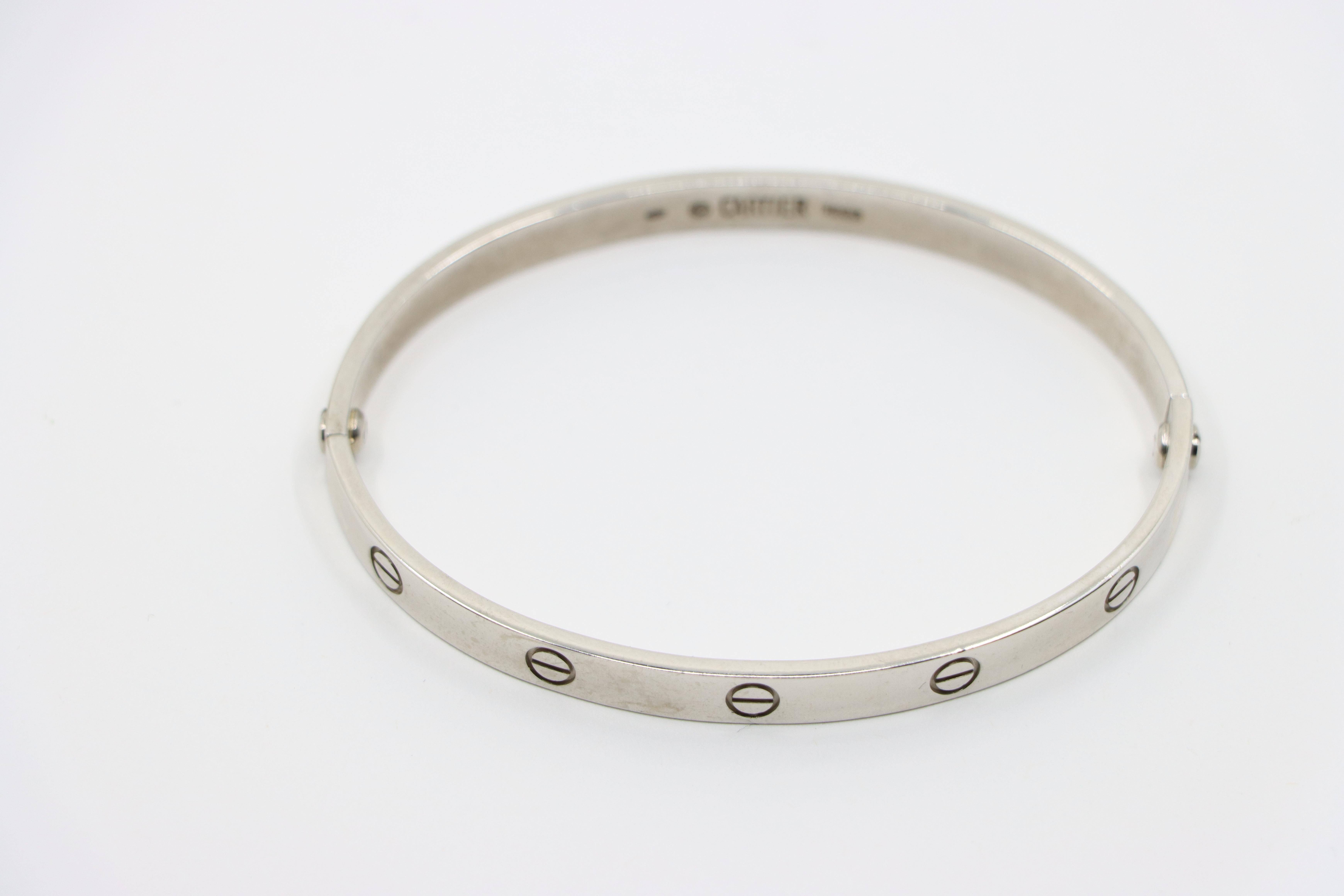 Cartier 18K White Gold Classic Model LOVE Bracelet For Sale 4