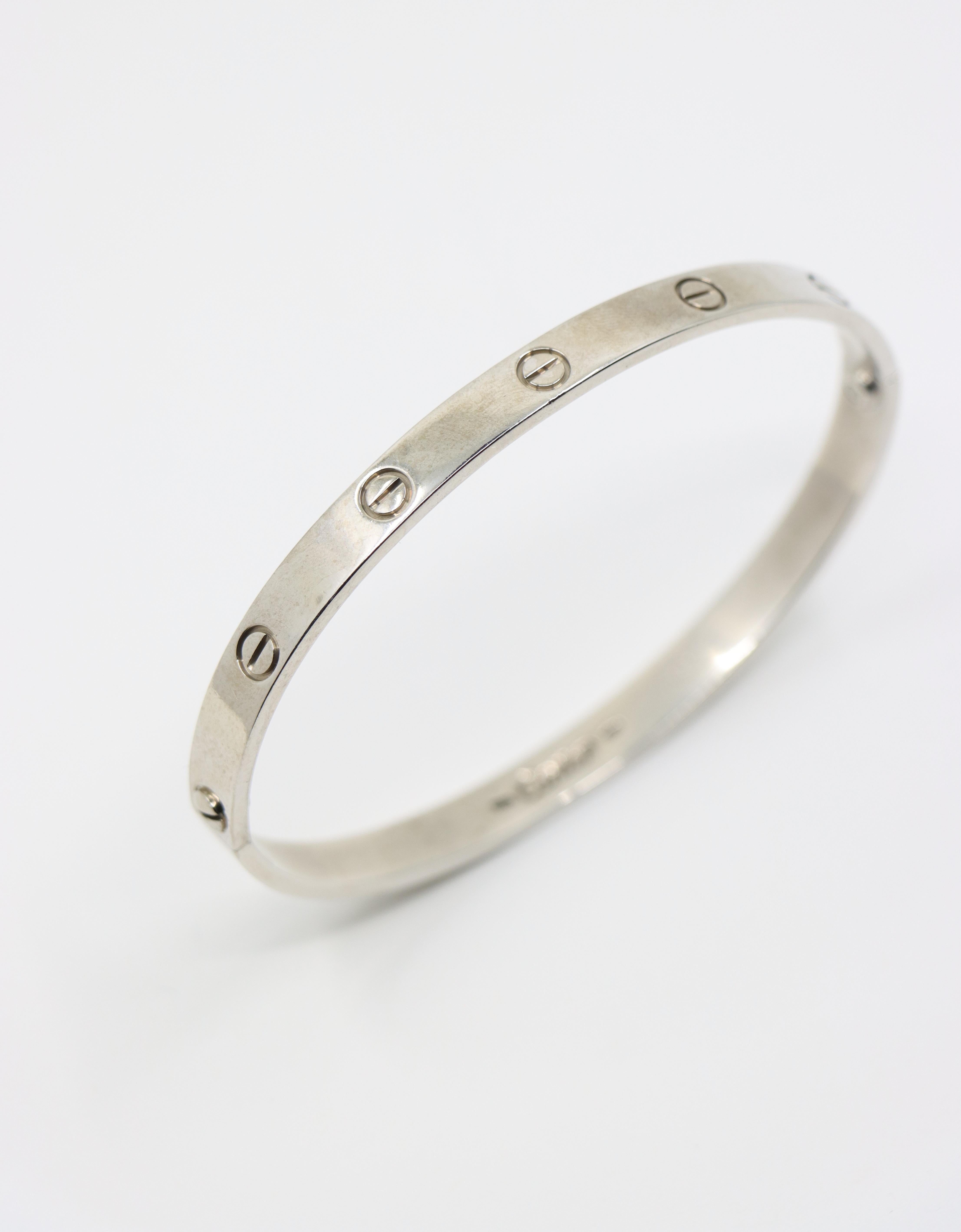 Cartier 18K White Gold Classic Model LOVE Bracelet For Sale 5