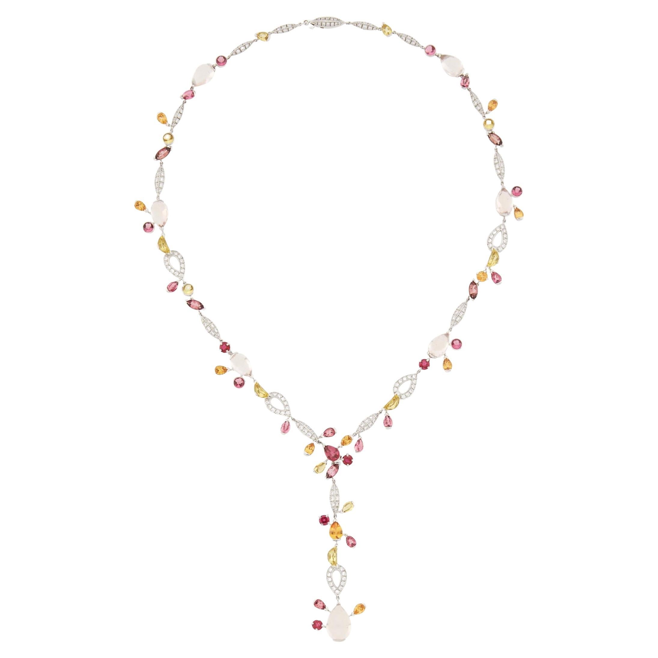 Collana "Melo" di Cartier in oro bianco 18k, pietre colorate e diamanti in vendita