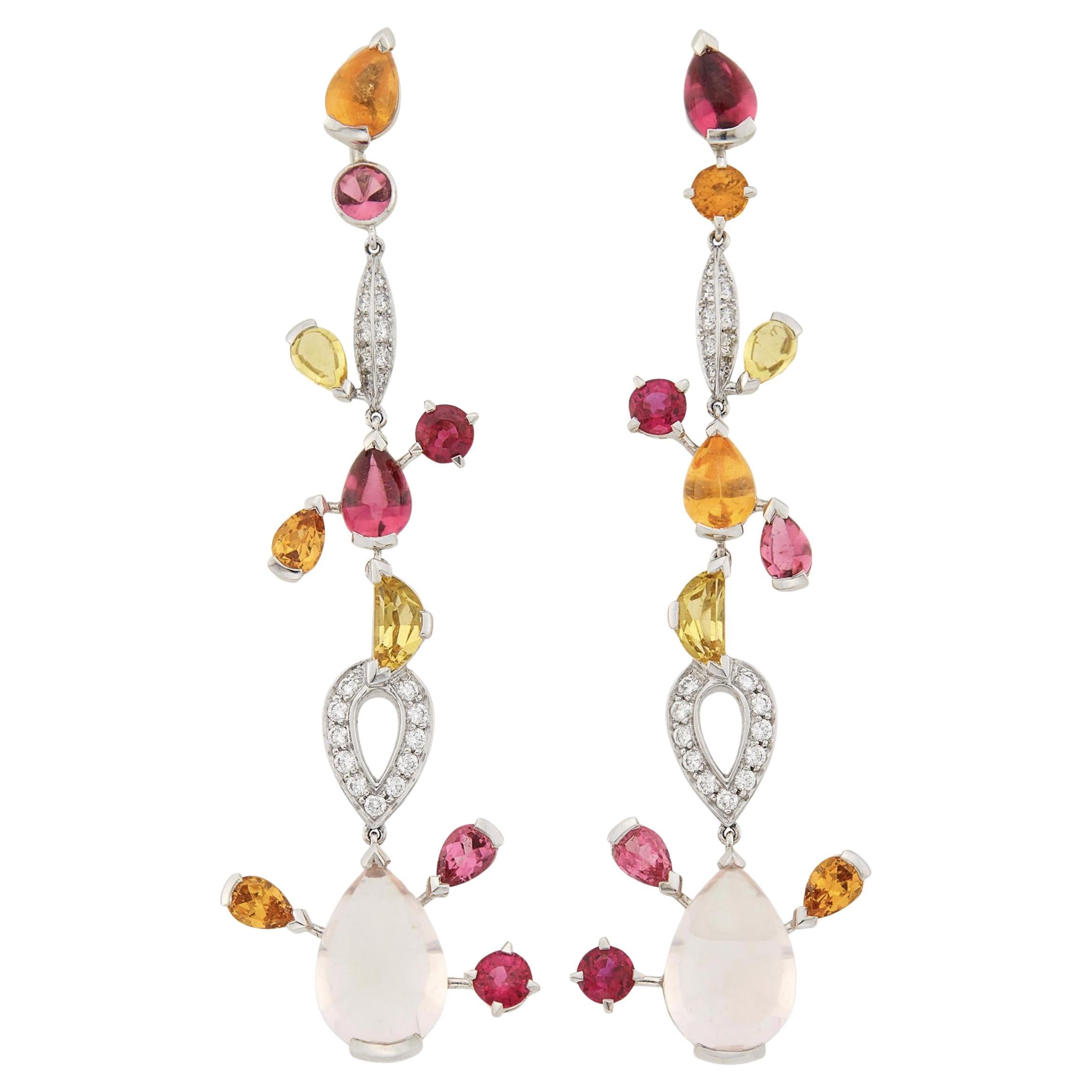 Cartier 18k White Gold, Colored Stone and Diamond 'Meli Melo' Pendant-Earrings