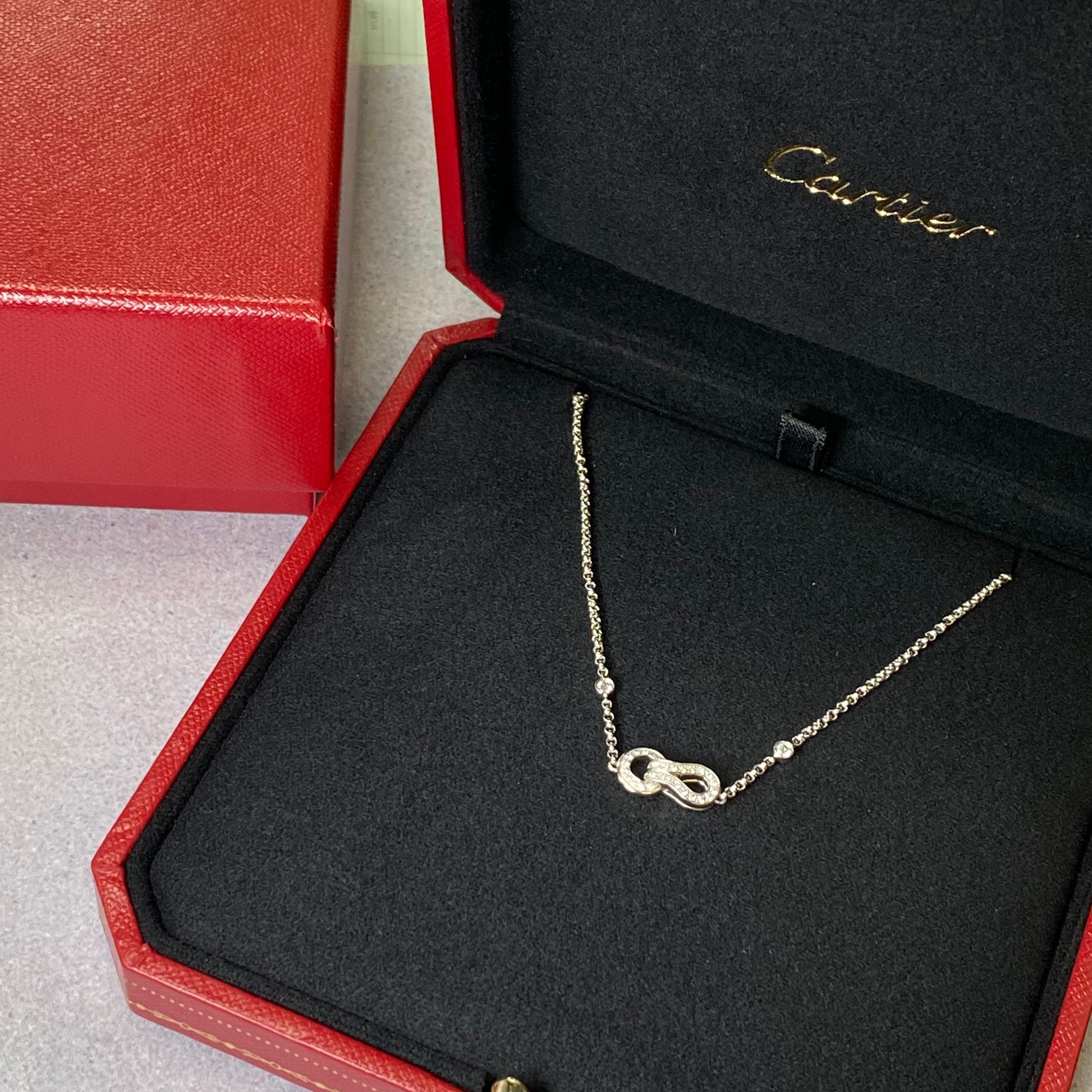 Women's Cartier 18k White Gold Diamond Agrafe Pendant Necklace 0.15cttw