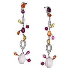 Cartier 18K White Gold Diamond And Gemstone Meli Melo Drop Dangle Earrings