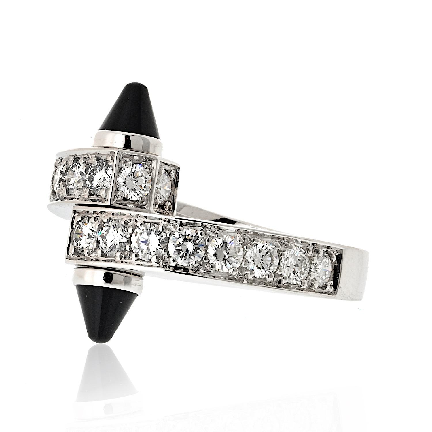 Modern Cartier 18K White Gold Diamond And Onyx Menotte Ring For Sale