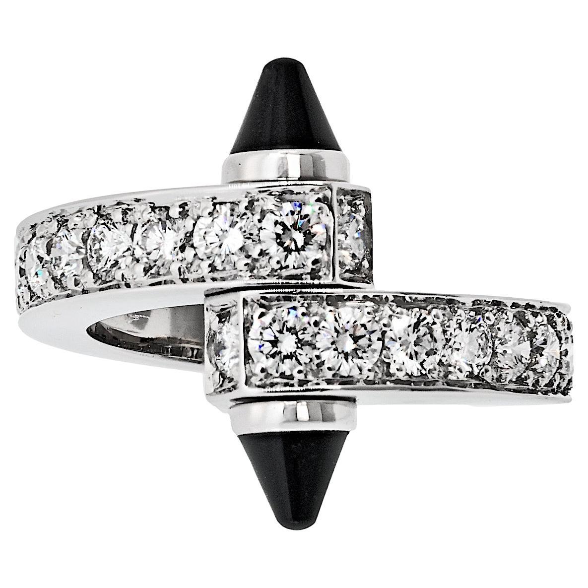 Cartier 18K White Gold Diamond And Onyx Menotte Ring
