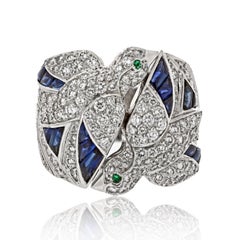 Cartier 18K White Gold Diamond And Sapphire Dove Les Oiseaux Libérés EU 55 Ring