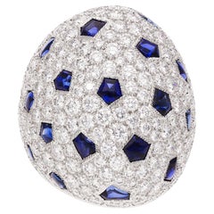 Cartier 18K White Gold Diamond and Sapphire "Lobi" Ring