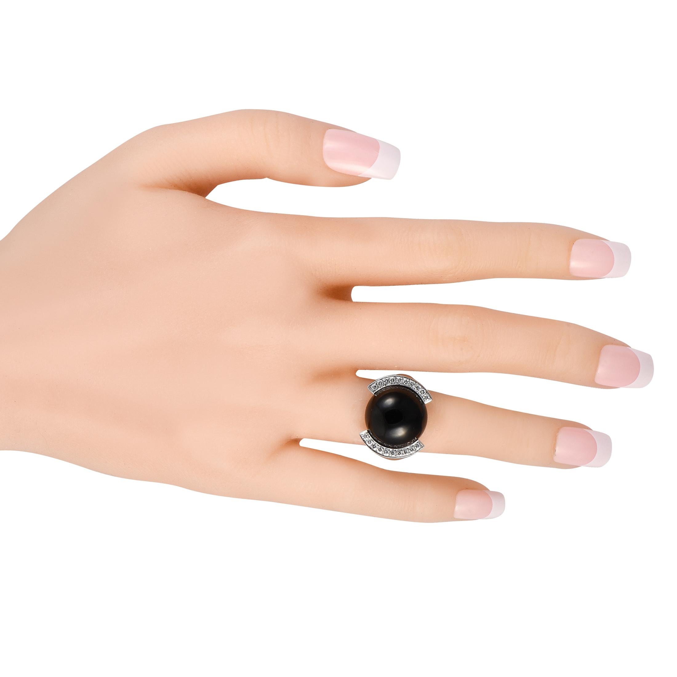 Round Cut Cartier 18K White Gold Diamond and Smokey Quartz Ring