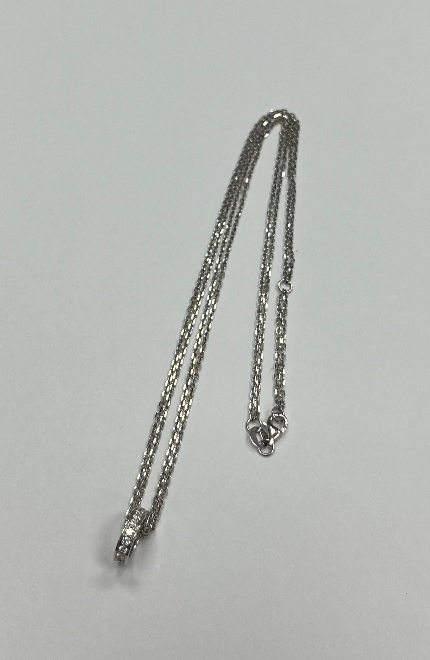 Round Cut Cartier 18K White Gold Diamond Circle Pendant Necklace For Sale