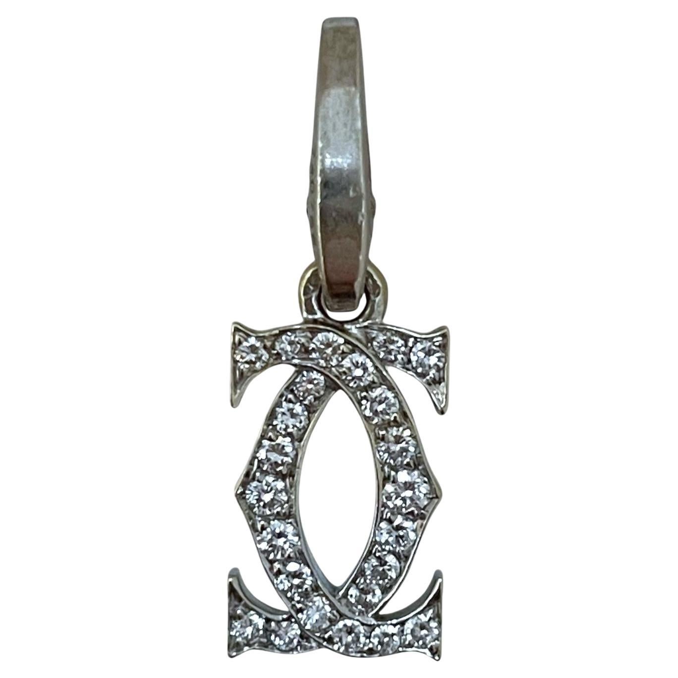 Cartier 18K White Gold Diamond Double C Pendant