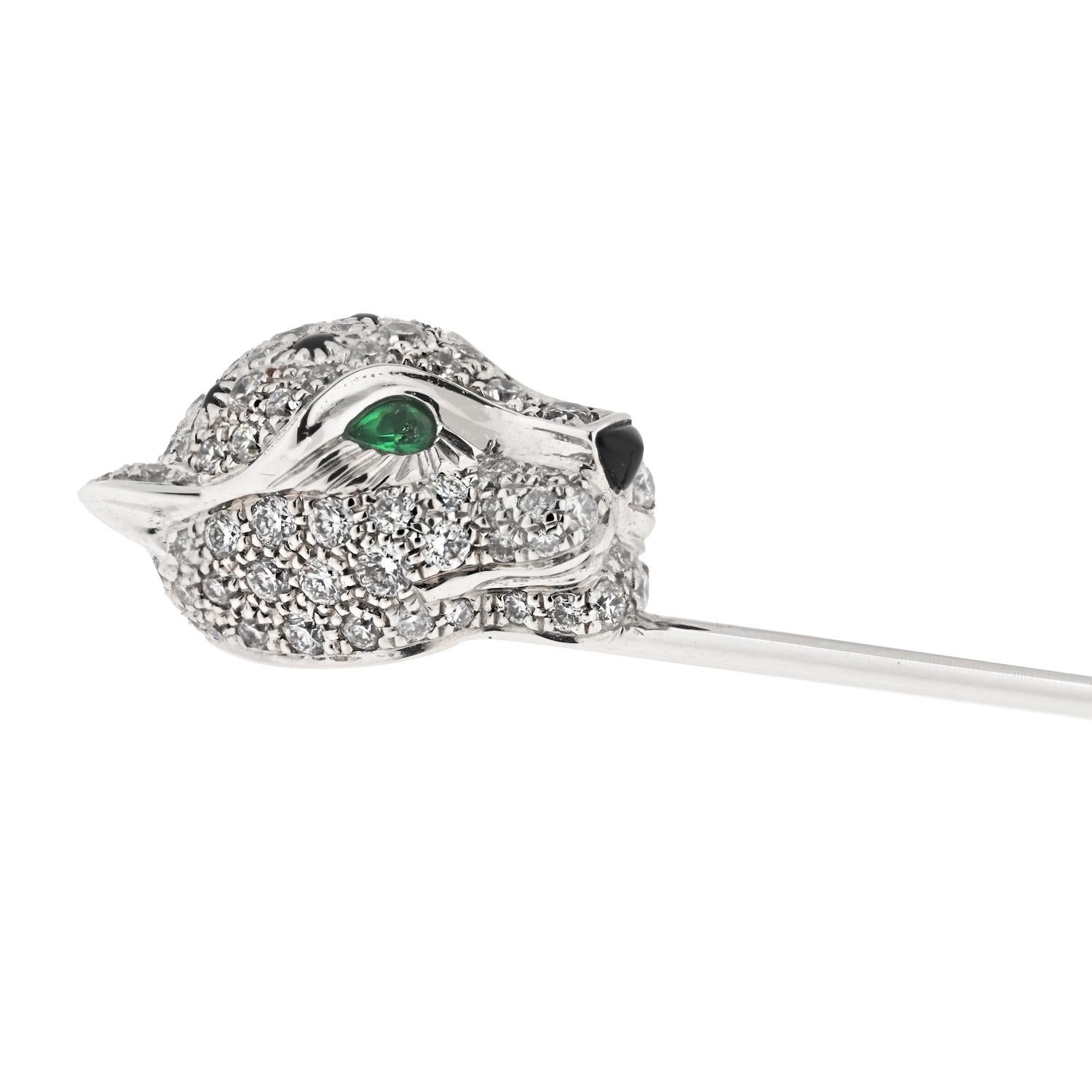Cartier 18K White Gold Diamond Panthere Jabot Pin In Excellent Condition In New York, NY