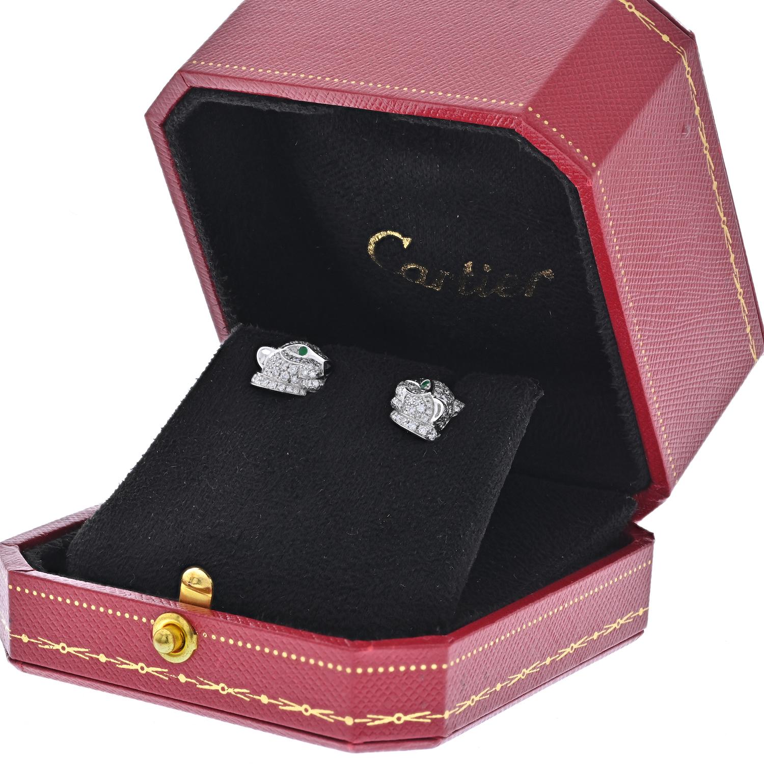 Modern Cartier 18K White Gold Diamond Panthere Stud Earrings