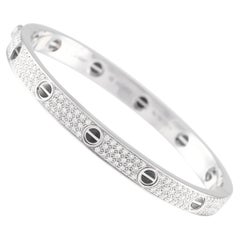 Cartier 18K White Gold Diamond Pav Ceramic Bracelet Size 18