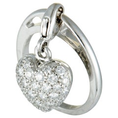 Cartier 18 Karat White Gold Diamond Pave Heart Charm Ring