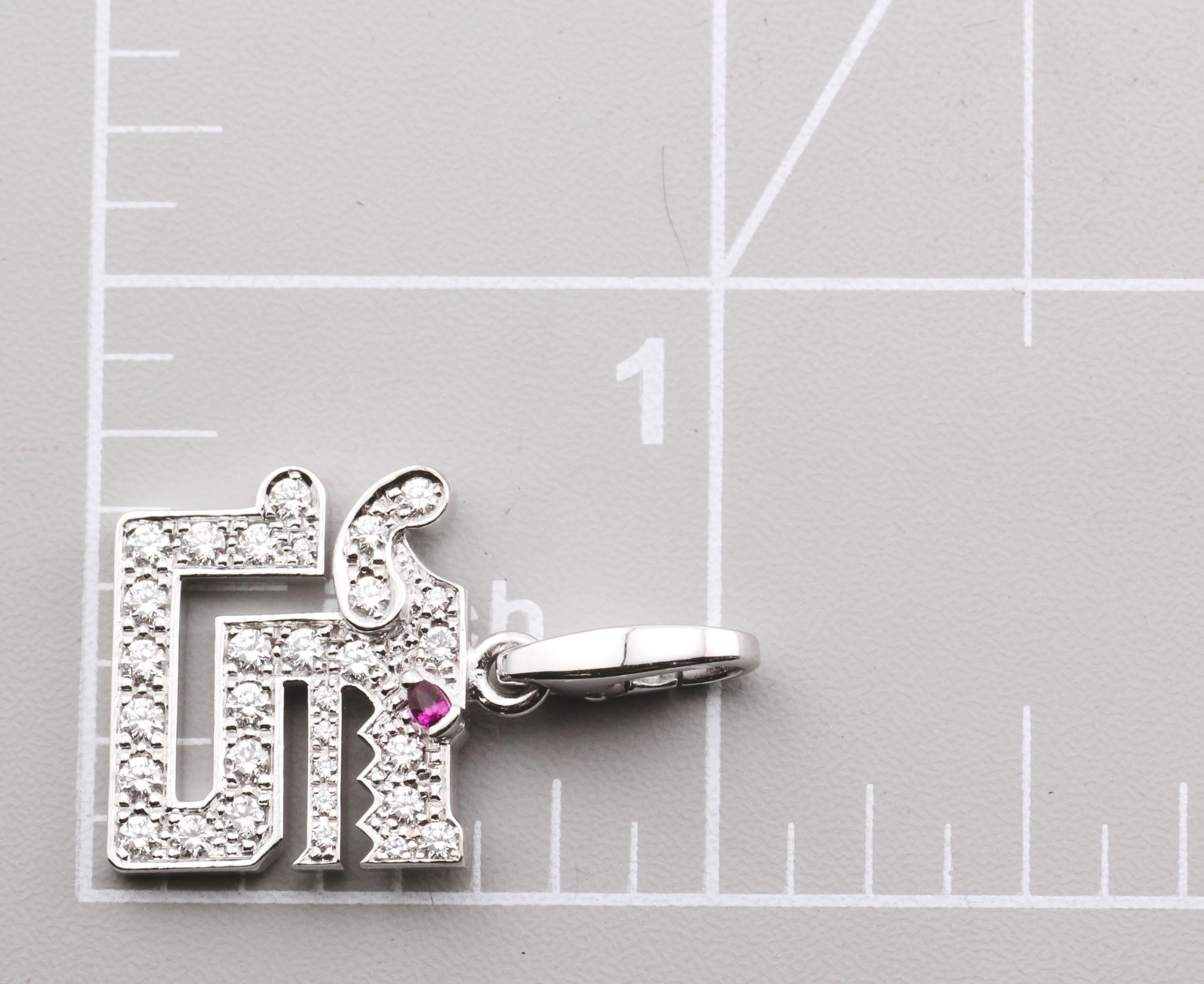 Cartier 18K White Gold Diamond Ruby Le Baiser Du Dragon Charm Pendant 5