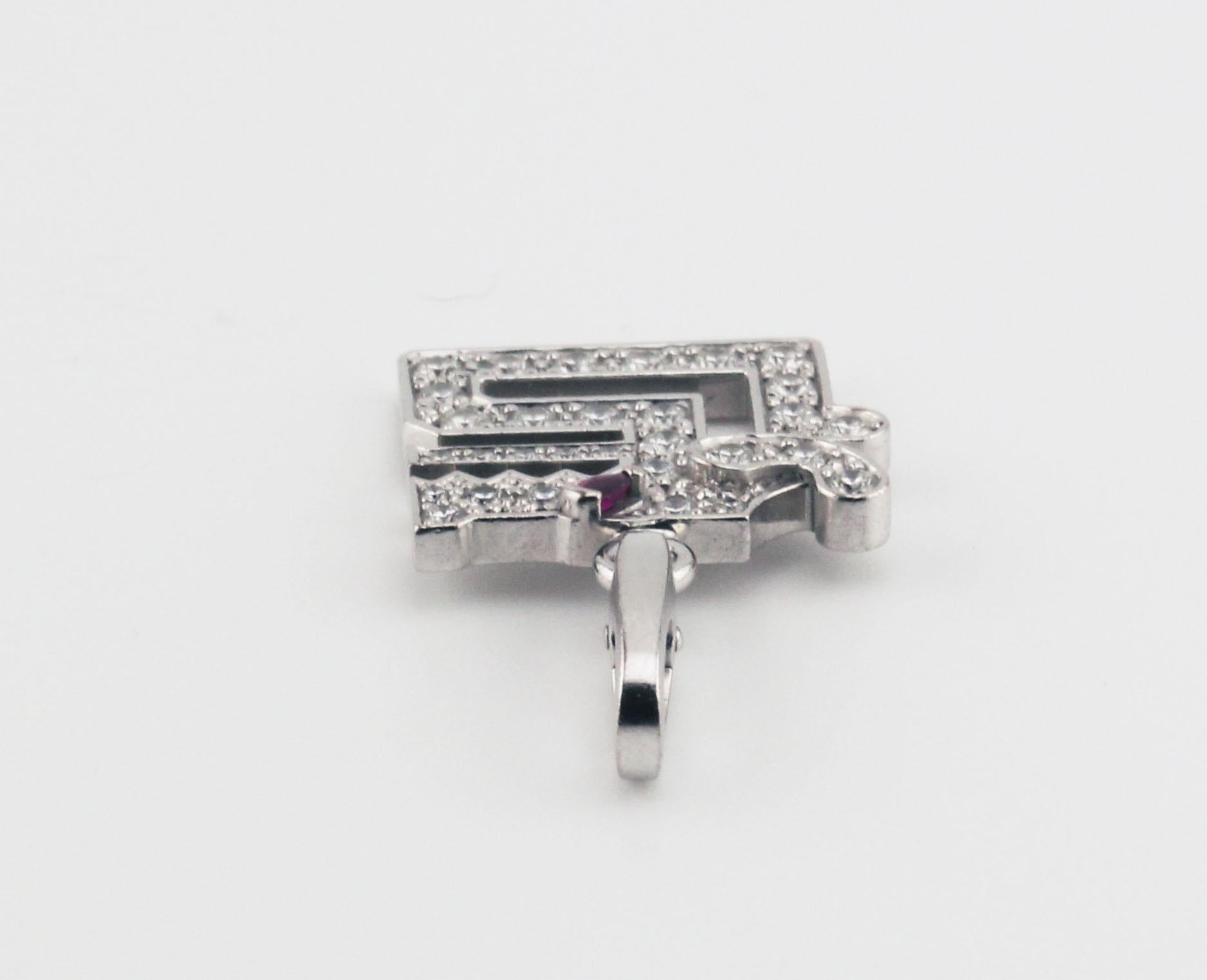 Women's or Men's Cartier 18K White Gold Diamond Ruby Le Baiser Du Dragon Charm Pendant