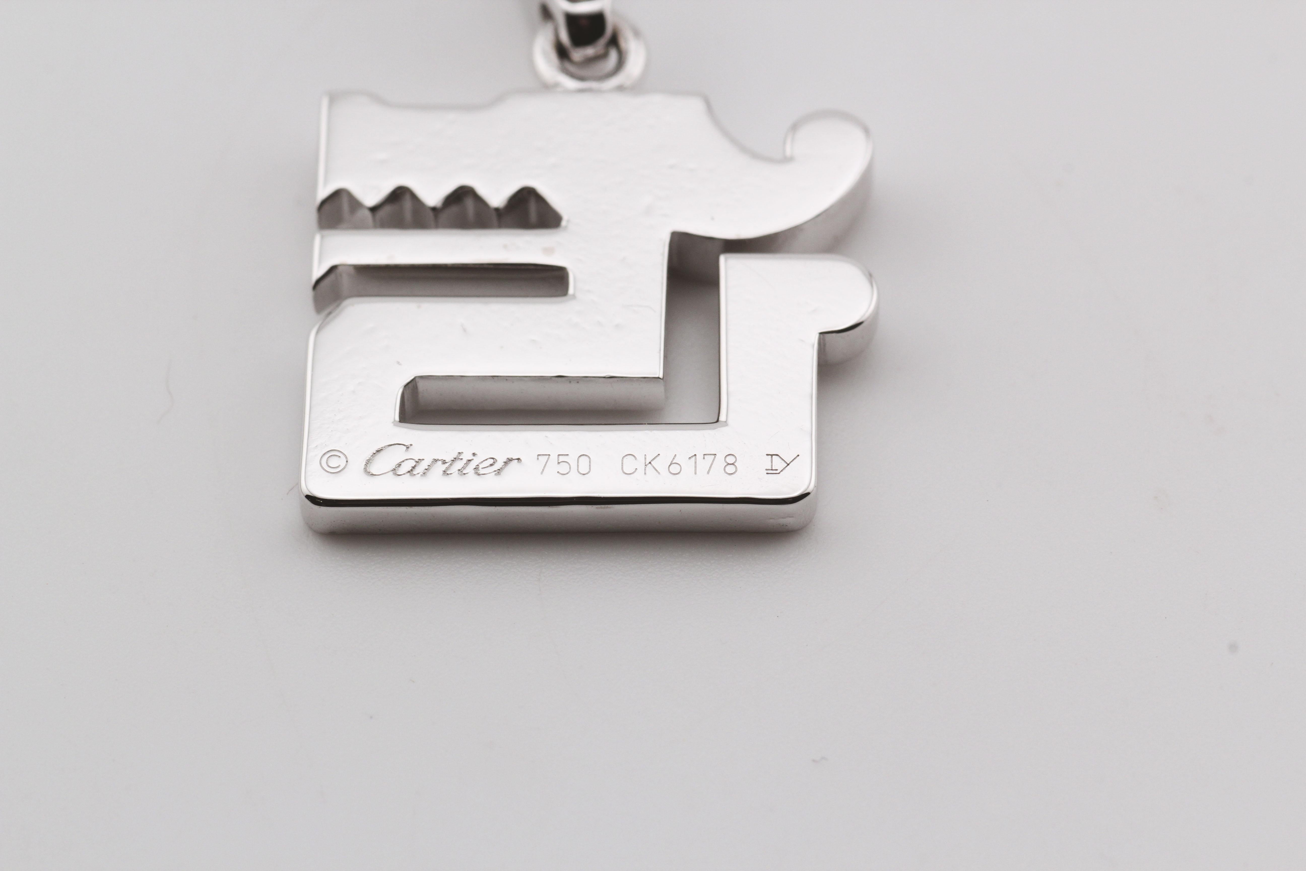 Cartier 18K White Gold Diamond Ruby Le Baiser Du Dragon Charm Pendant 2