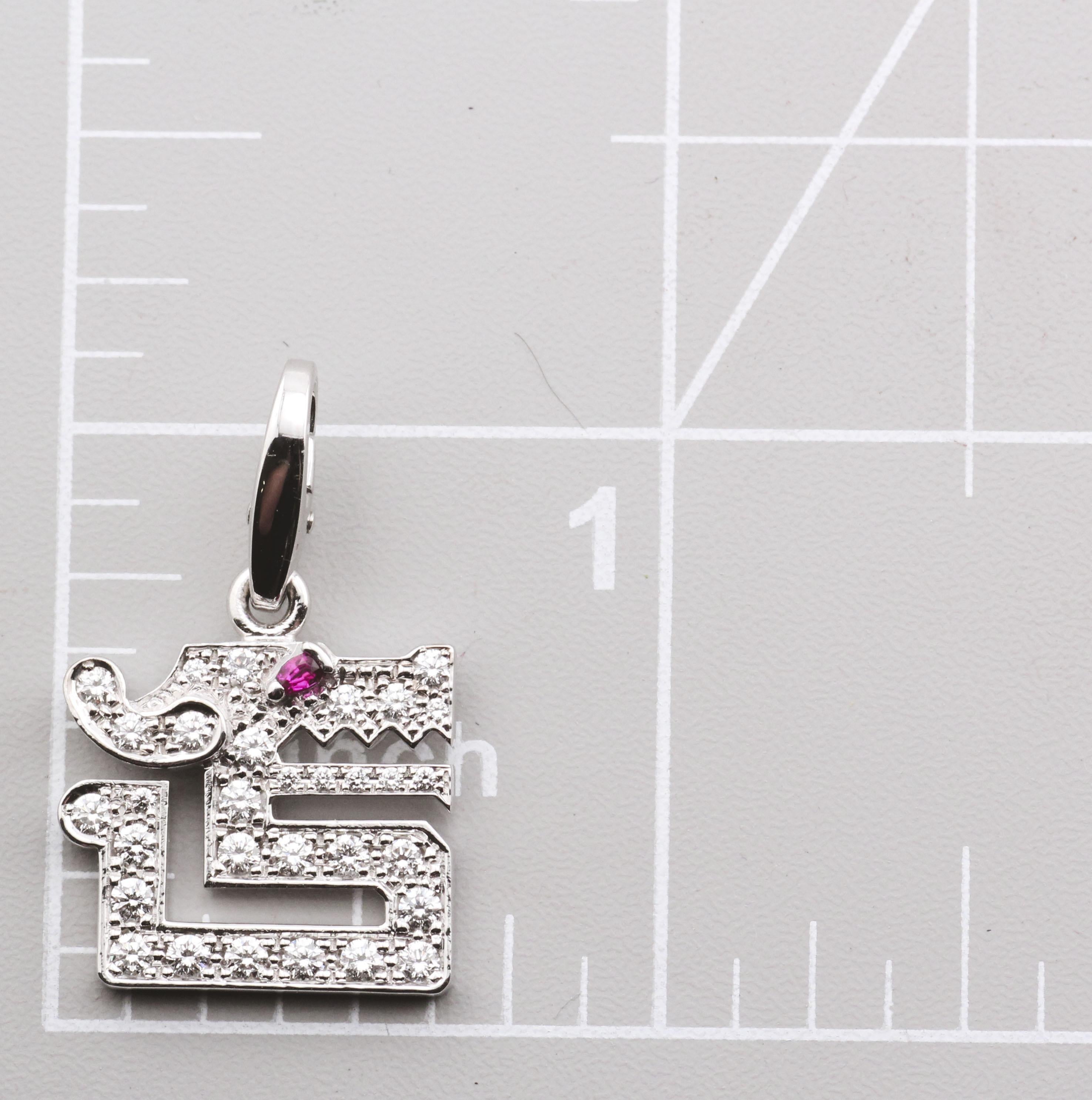 Cartier 18K White Gold Diamond Ruby Le Baiser Du Dragon Charm Pendant 3
