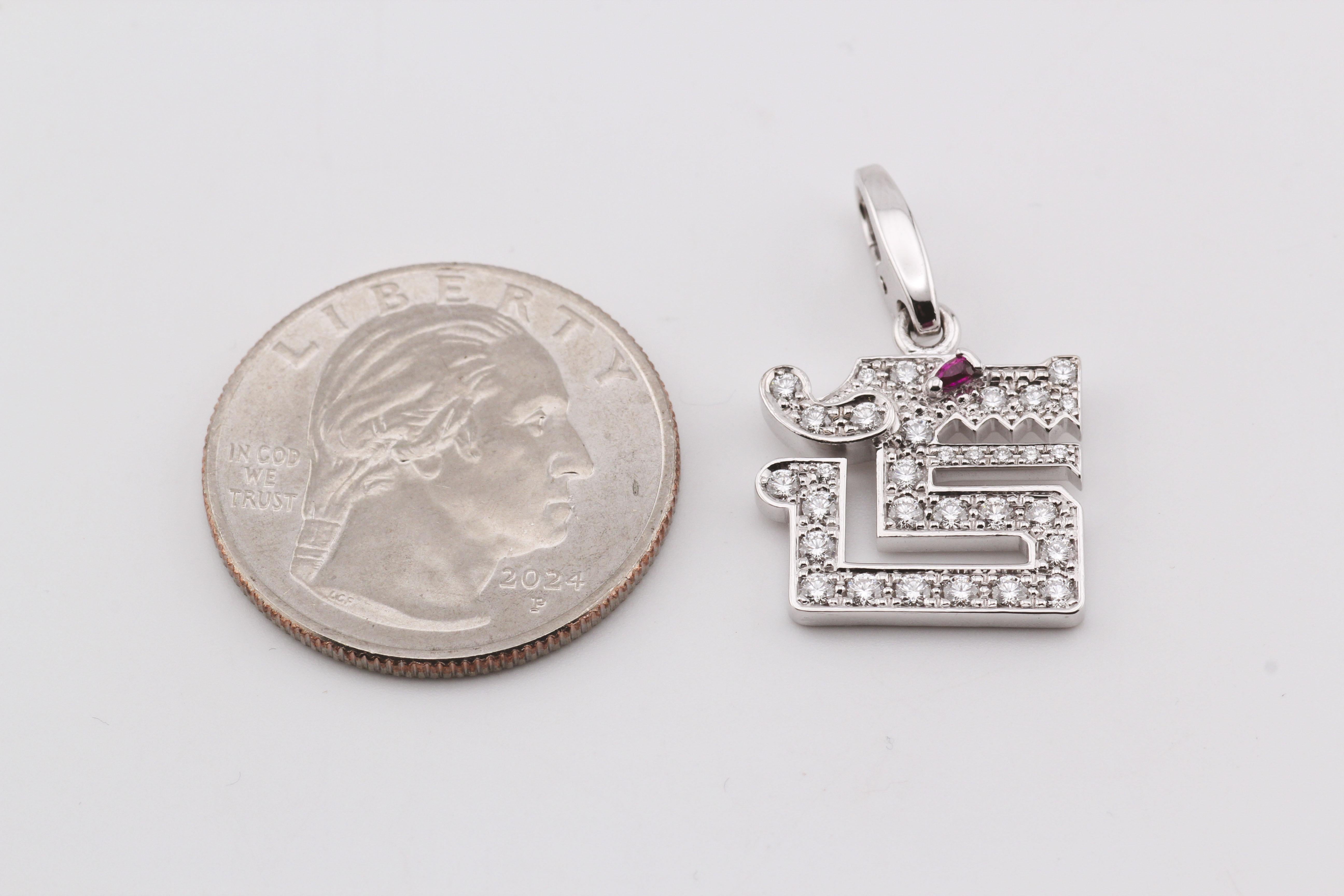 Cartier 18K White Gold Diamond Ruby Le Baiser Du Dragon Charm Pendant 4