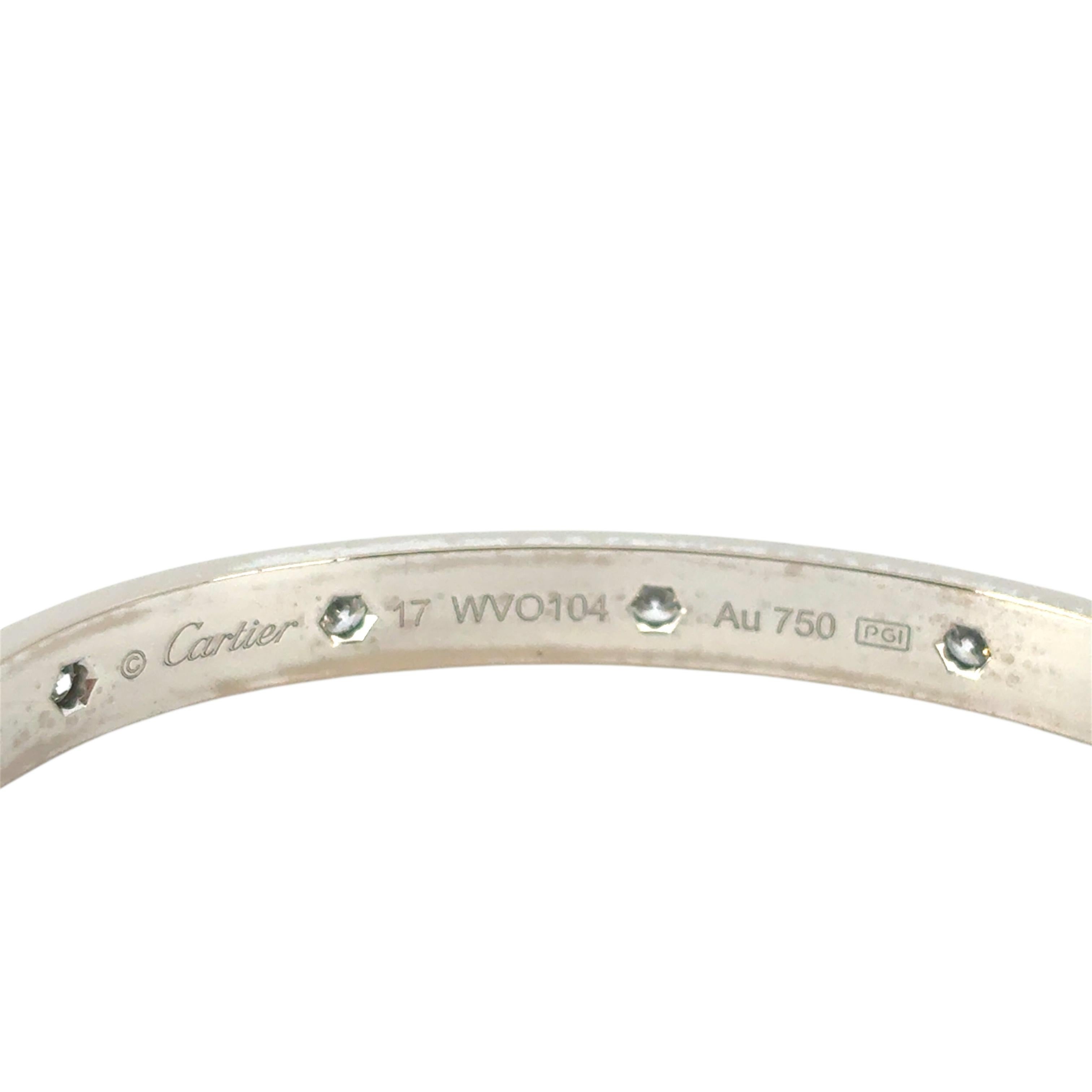Cartier 18k White Gold Diamond Size 17 Love Bangle Bracelet with Papers and Box For Sale 7