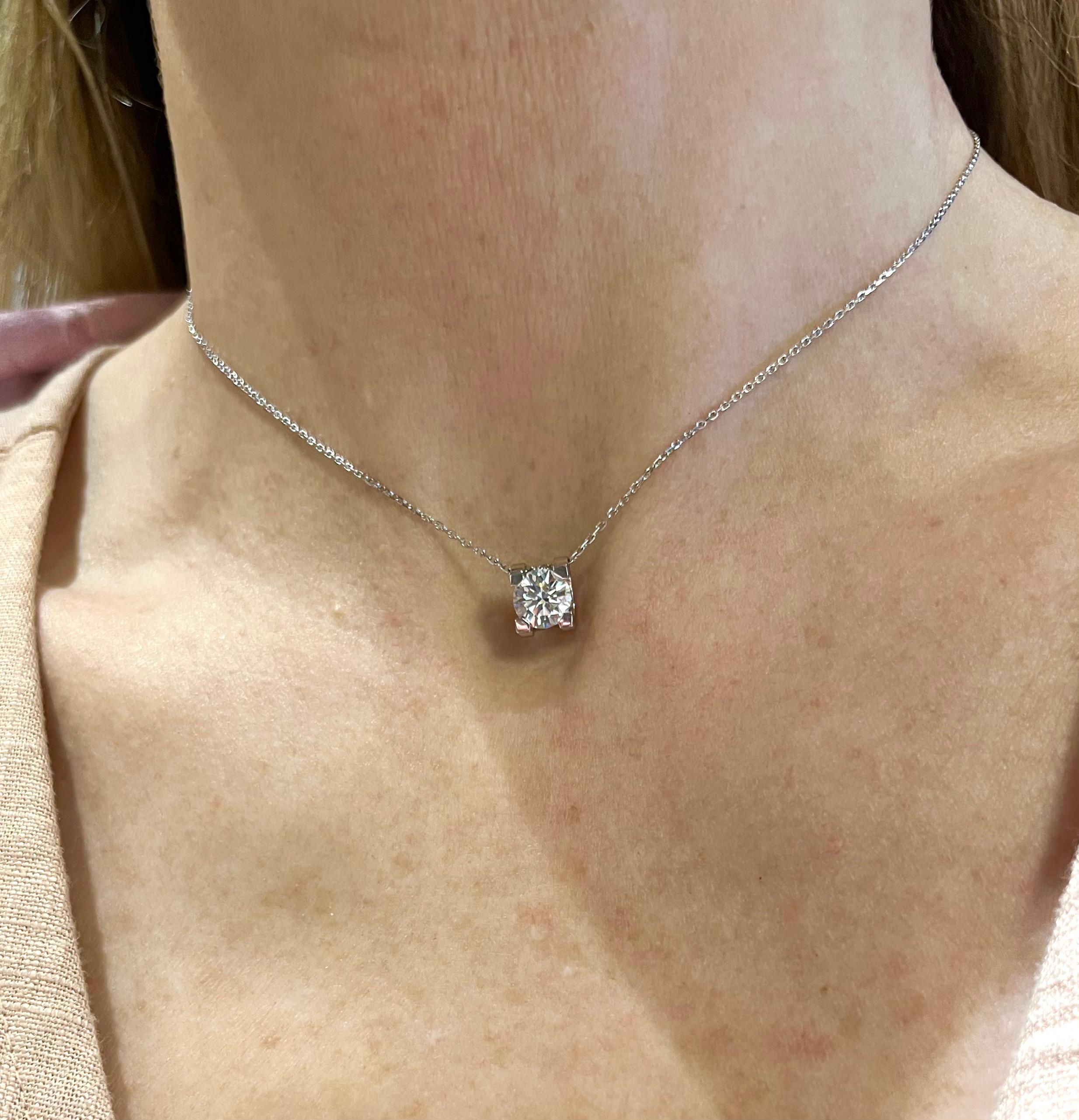 Cartier 18k White Gold 1.23ct. Diamond Solitaire Pendant In Excellent Condition In Palm Beach, FL