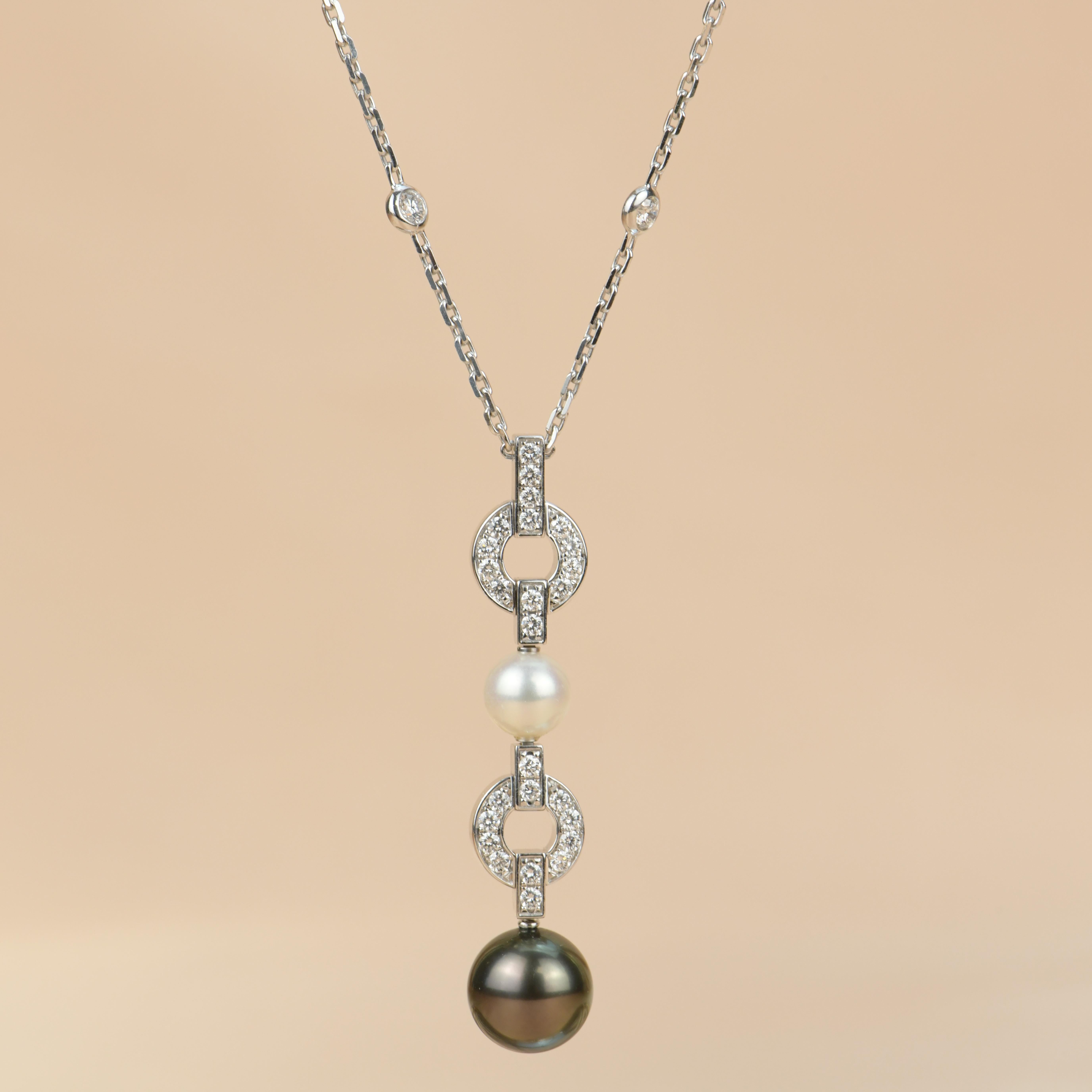 Cartier 18k White Gold Diamond Tahitian Pearl Himalia Drop Pendant Necklace 1