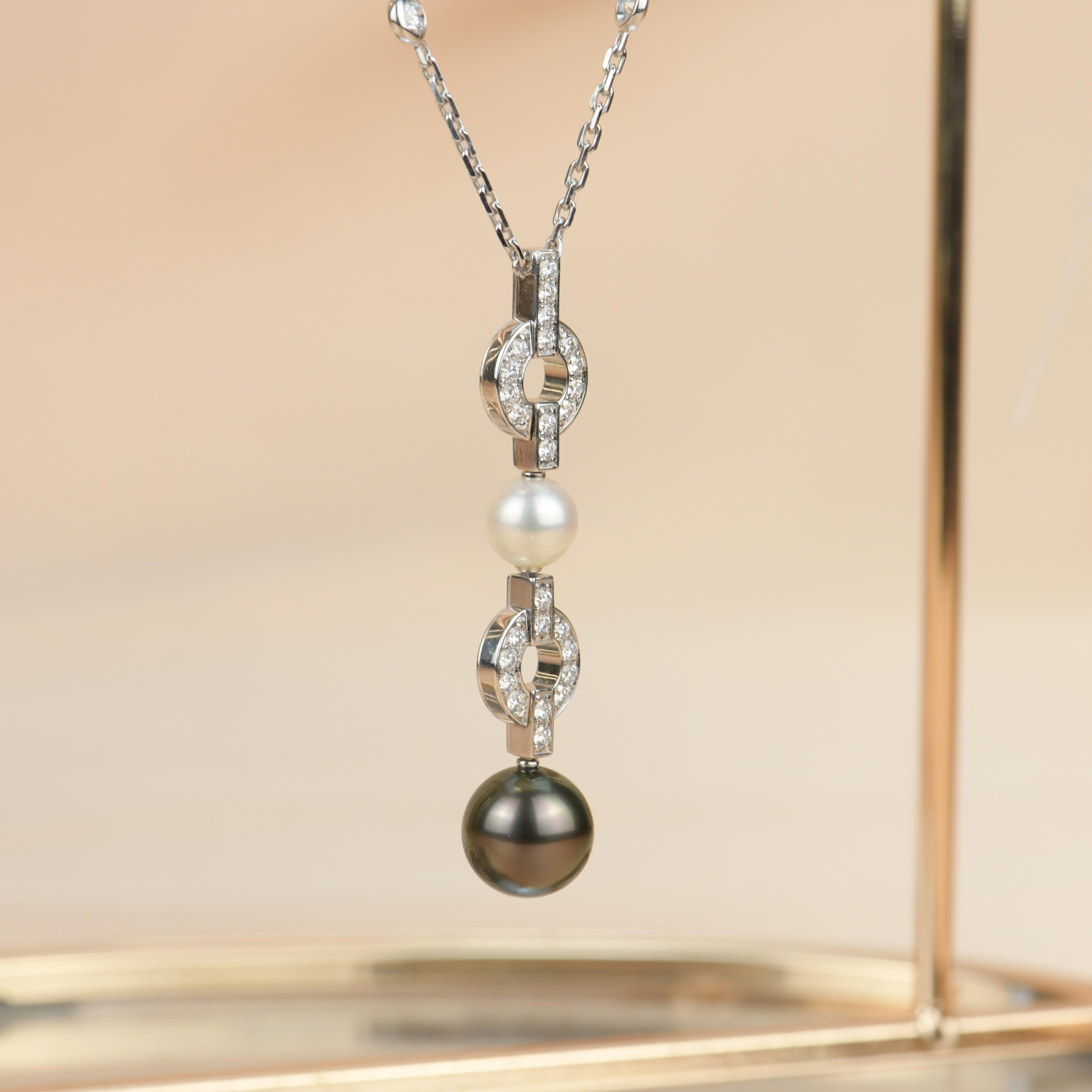 Cartier 18k White Gold Diamond Tahitian Pearl Himalia Drop Pendant Necklace 2