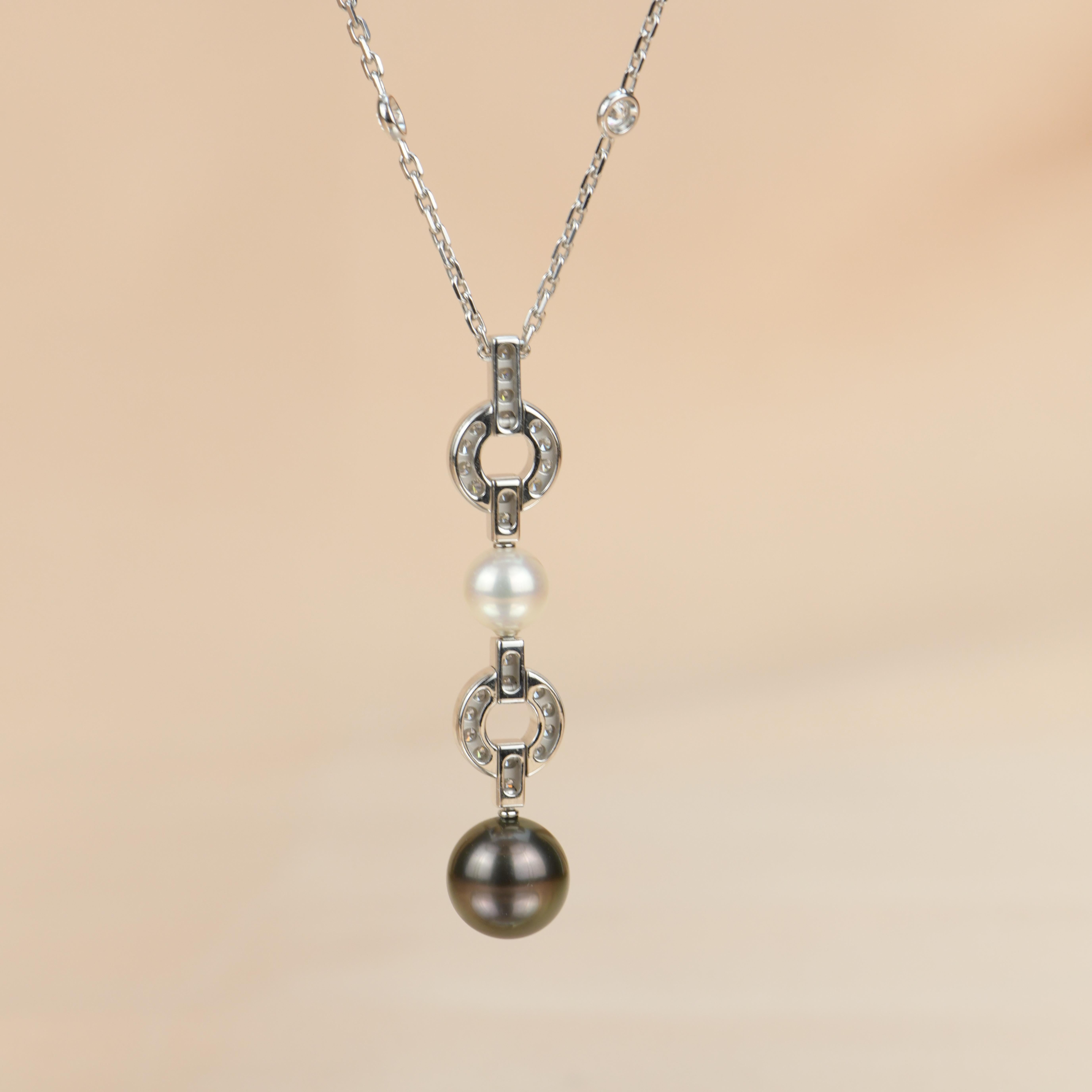 Cartier 18k White Gold Diamond Tahitian Pearl Himalia Drop Pendant Necklace 3