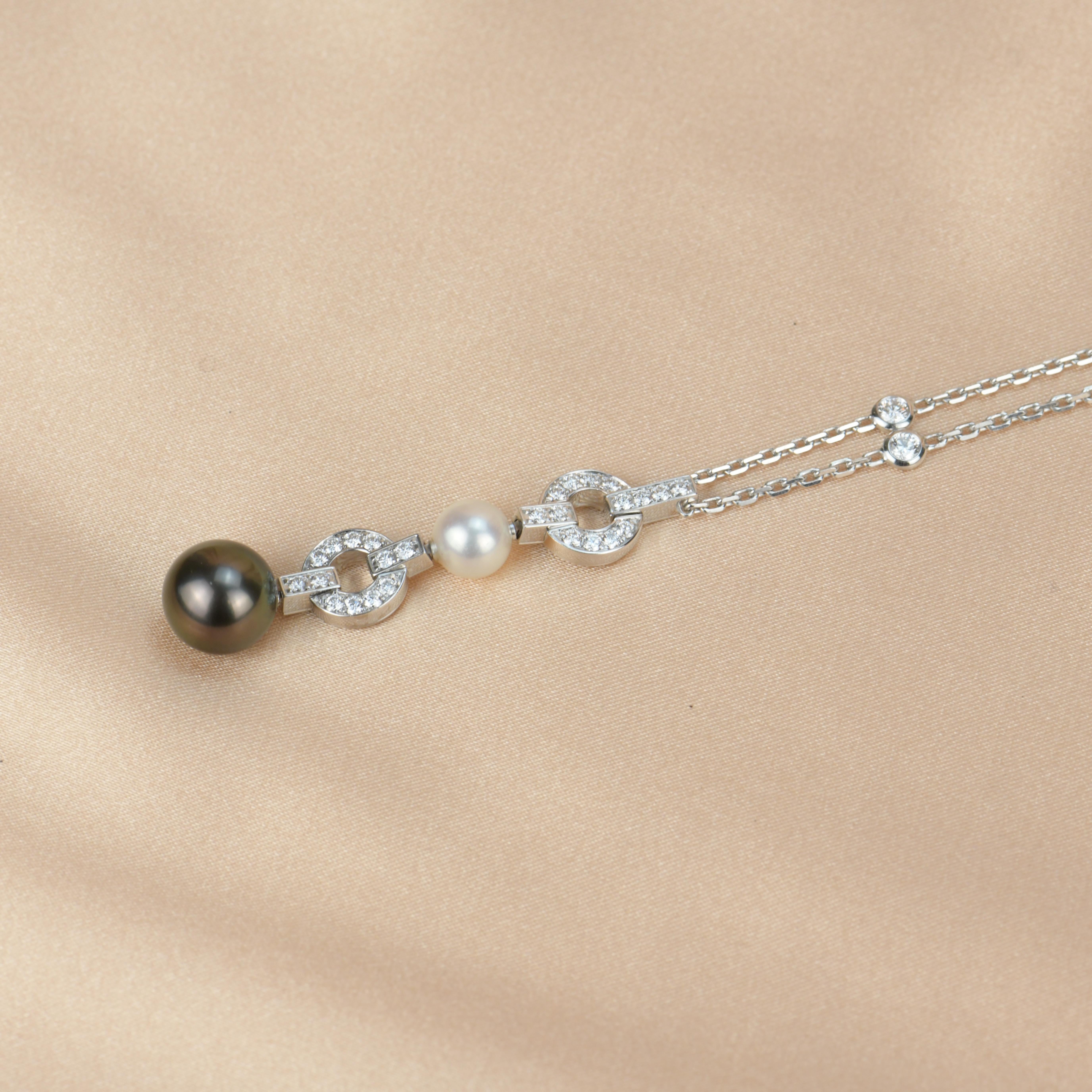 Cartier 18k White Gold Diamond Tahitian Pearl Himalia Drop Pendant Necklace 4