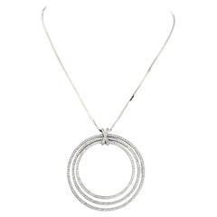 Cartier 18K White Gold Diamond Three Tiered Ring Pave Set Pendant Necklace