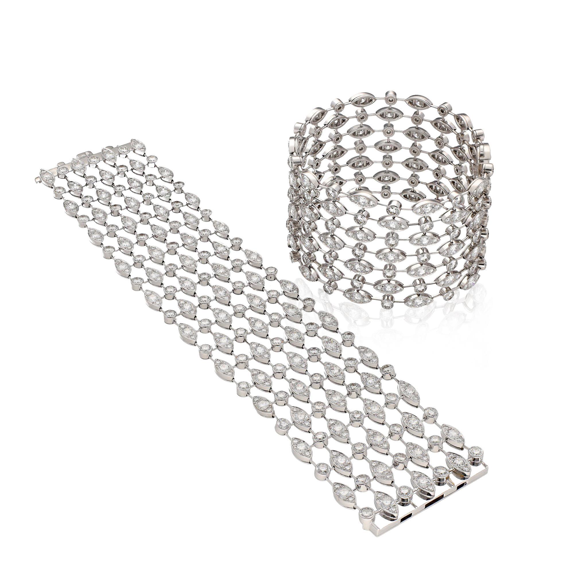 CARTIER Pulseras de Malla Ancha de Diamantes en Oro Blanco de 18 K en venta