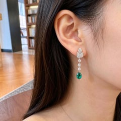 Cartier 18k White Gold Diamond3.60 TCW Vivid Emerald Leaf Motif Drop Earrings