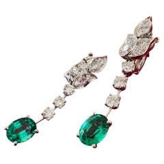 Cartier 18k White Gold Diamond3.60 TCW Vivid Emerald Leaf Motif Drop Earrings