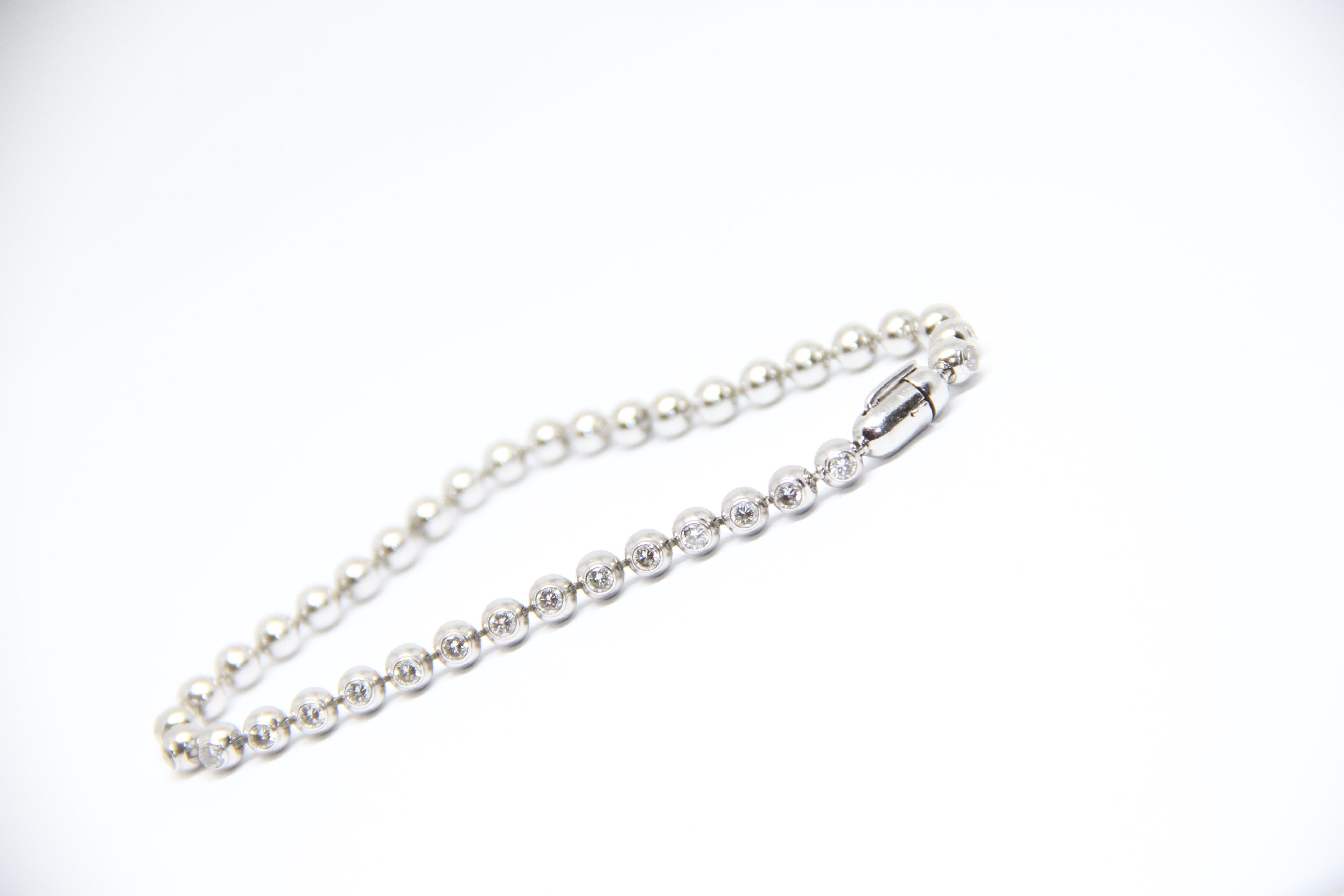 Brilliant Cut Cartier 18k White Gold Diamonds Perles De Diamants Tennis Bracelet For Sale