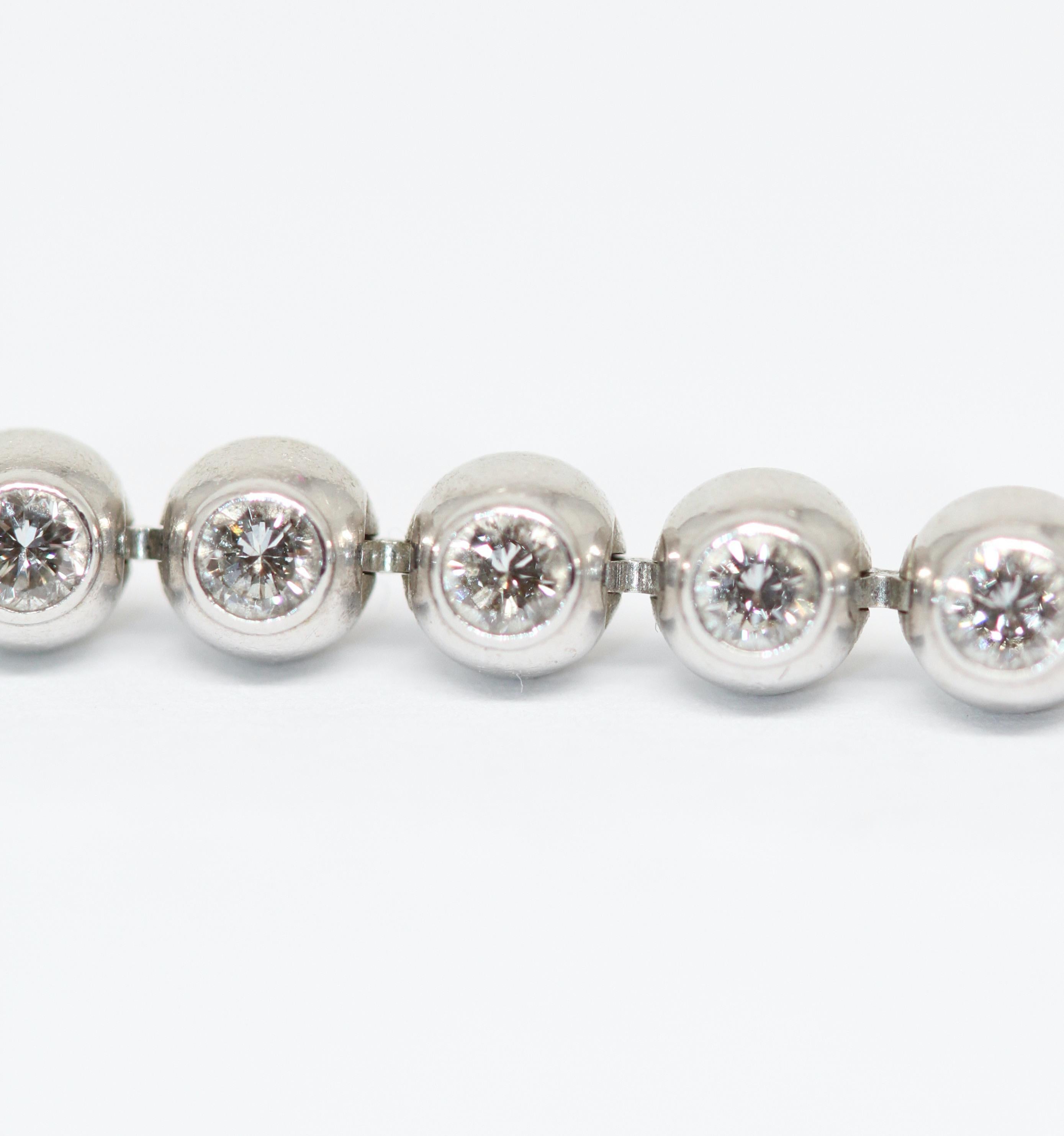 Women's or Men's Cartier 18k White Gold Diamonds Perles De Diamants Tennis Bracelet For Sale