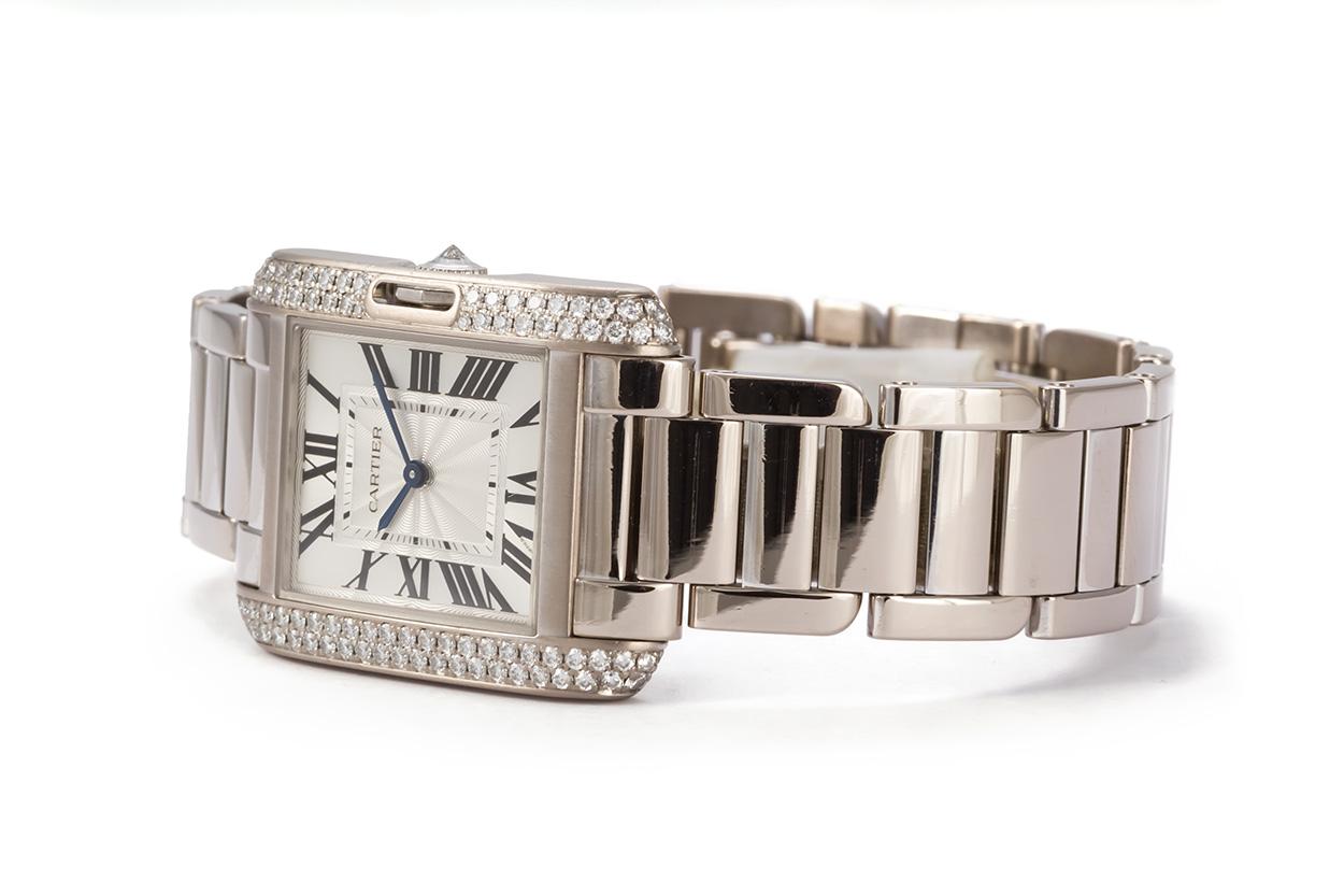 Modern Cartier 18 Karat White Gold and Diamonds Tank Anglaise Medium WT100028