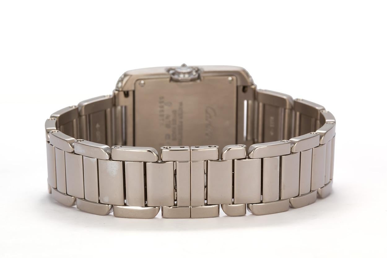 Round Cut Cartier 18 Karat White Gold and Diamonds Tank Anglaise Medium WT100028