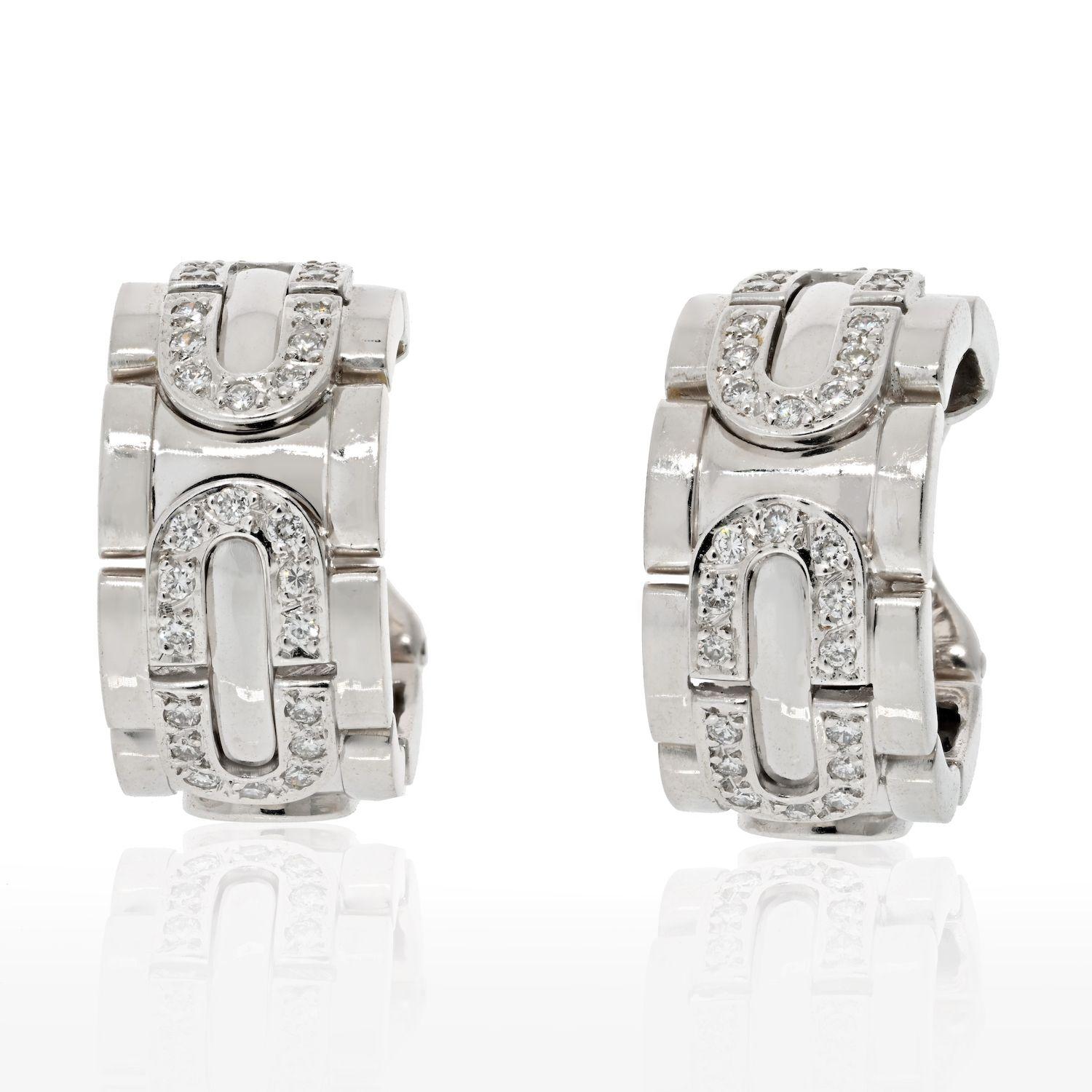 Modern Cartier 18K White Gold Estate Diamond Hoop Earrings For Sale