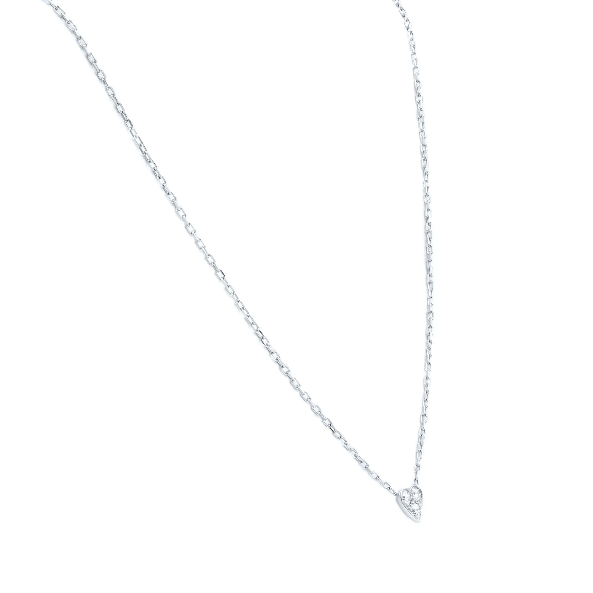 Modern Cartier 18 Karat White Gold Etincelle Heart Diamond Necklace 0.18 Carat