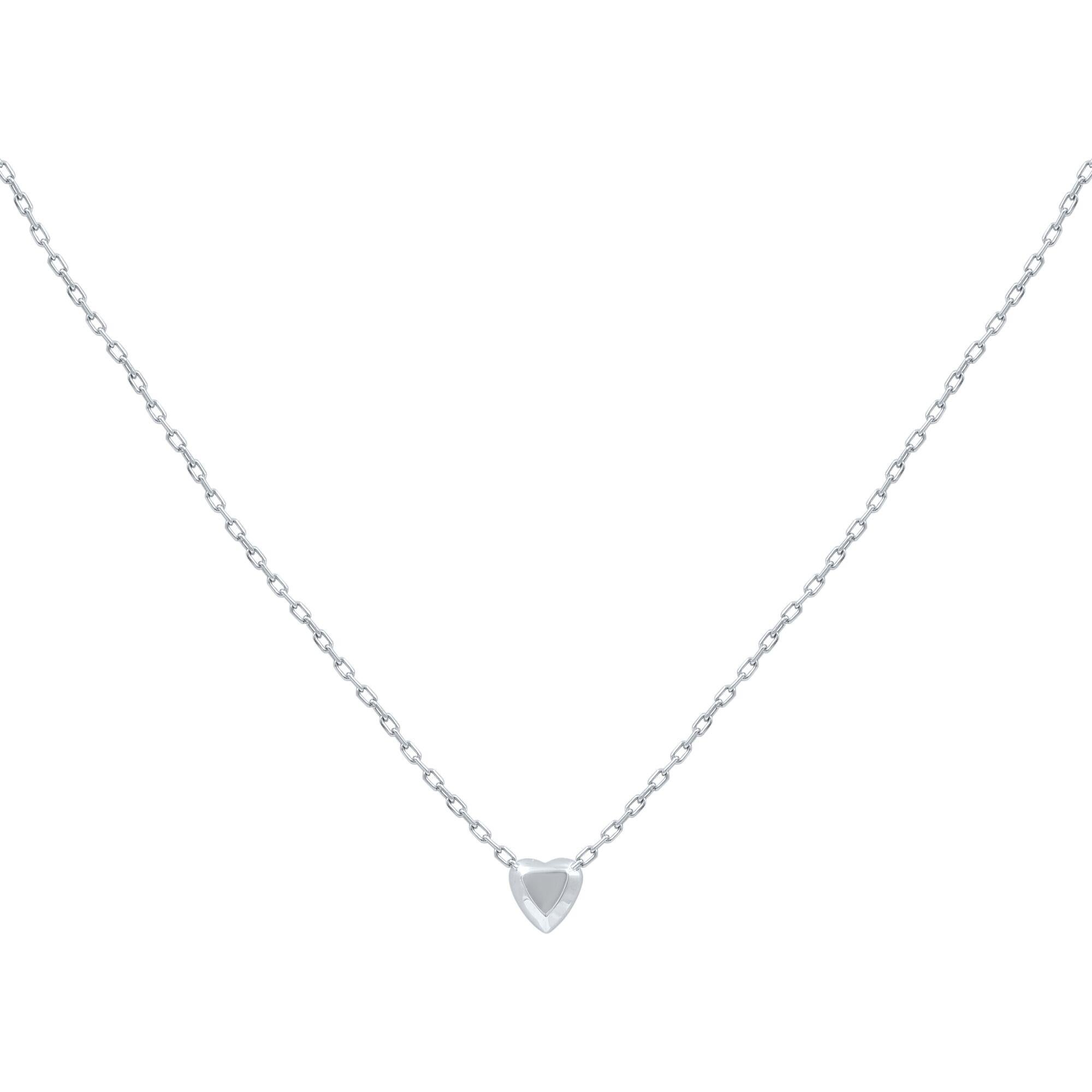 Round Cut Cartier 18 Karat White Gold Etincelle Heart Diamond Necklace 0.18 Carat