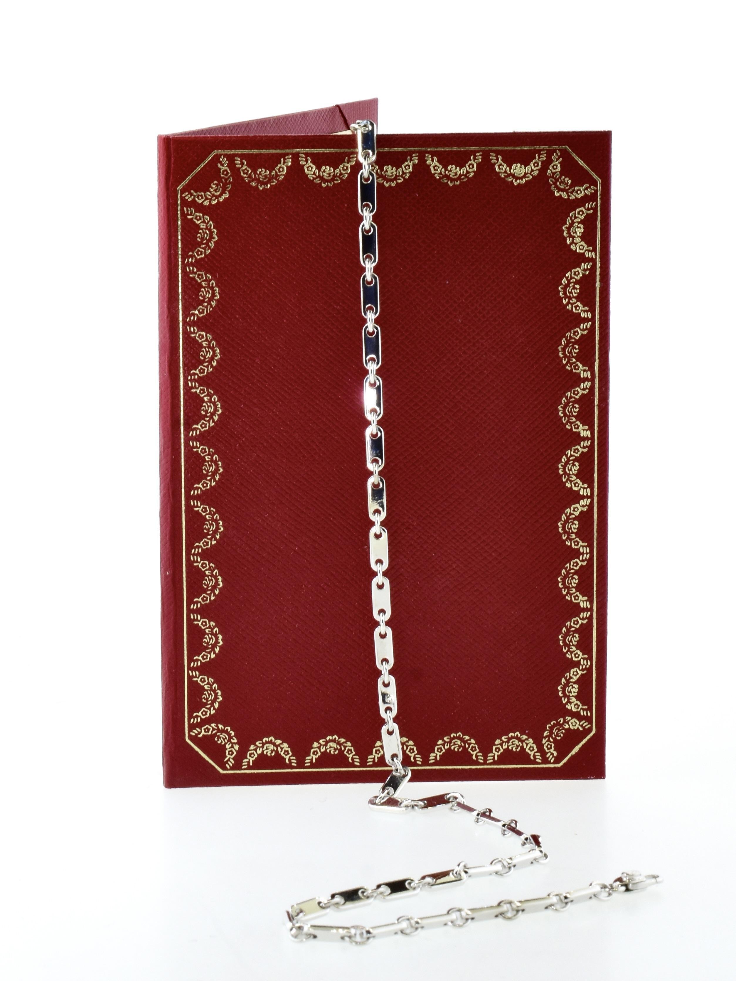 Cartier 18K White Gold Flat Link Vintage Neck Chain In Excellent Condition In Aspen, CO