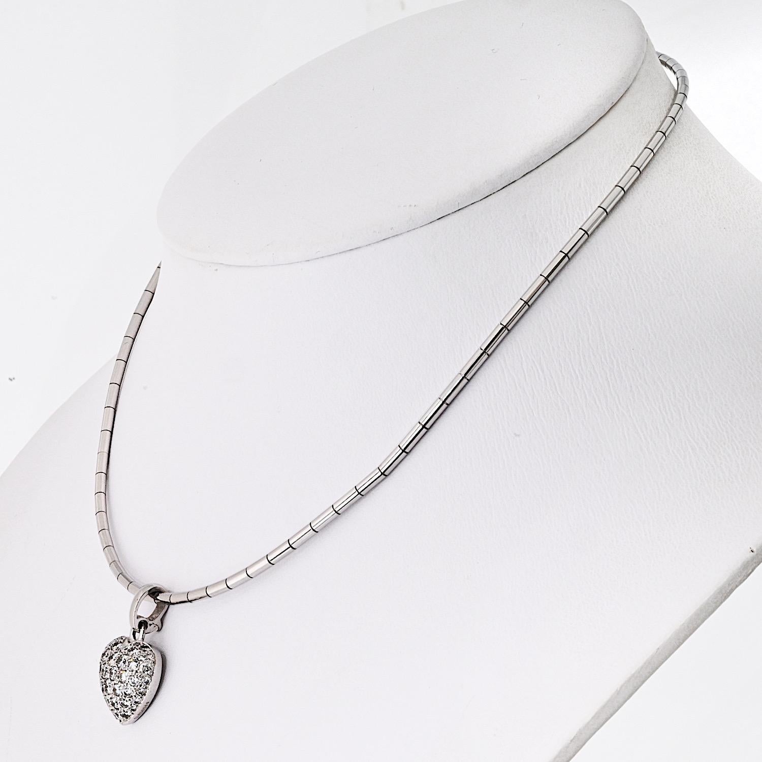 Modern Cartier 18K White Gold Heart Diamond Pendant Necklace For Sale