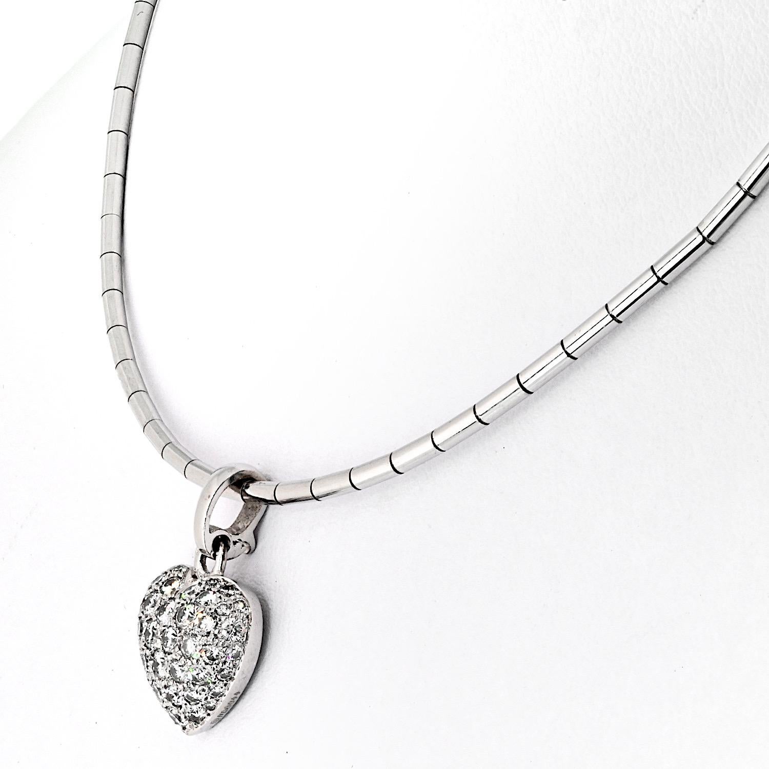 Cartier 18K White Gold Heart Diamond Pendant Necklace In Excellent Condition For Sale In New York, NY