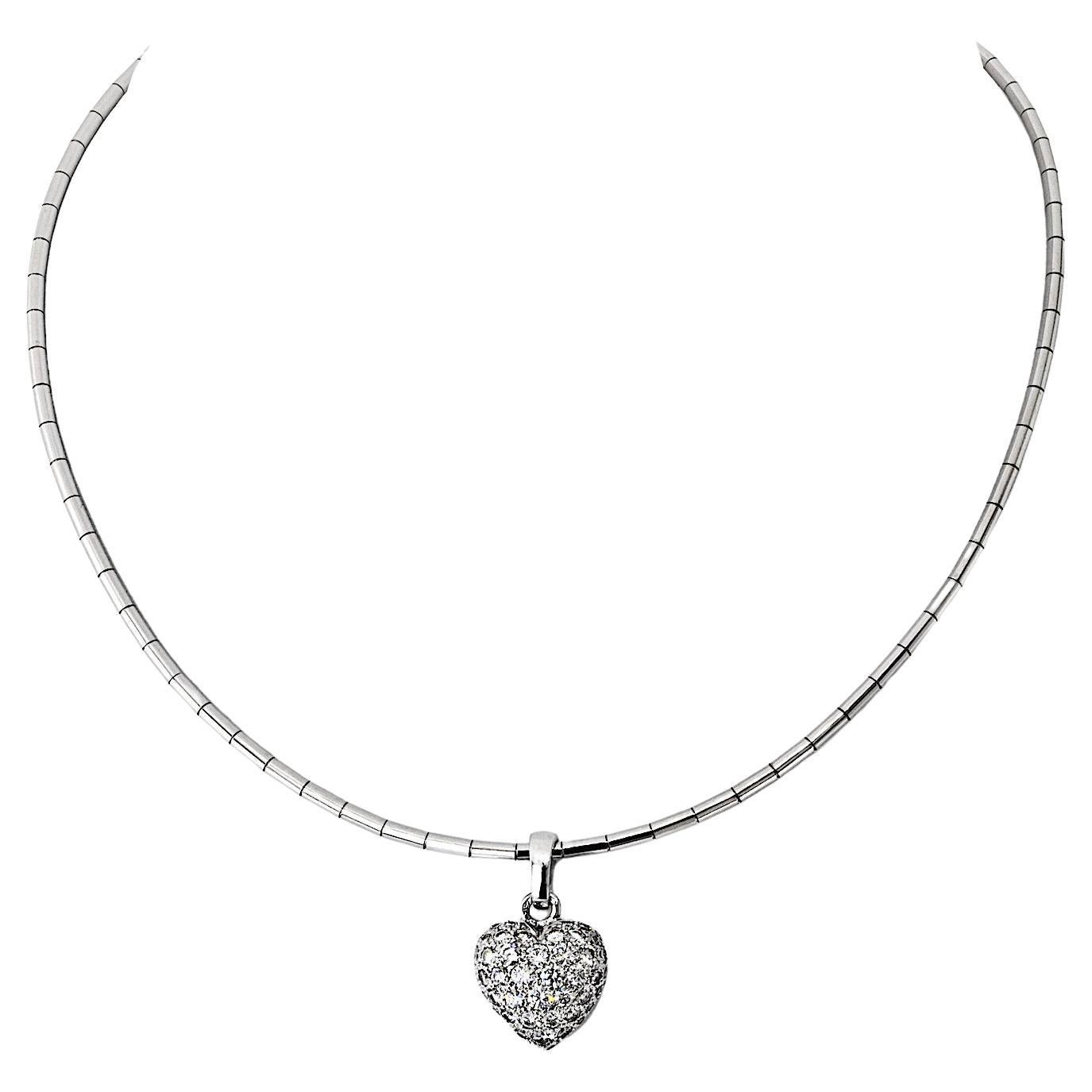 Cartier 18K White Gold Heart Diamond Pendant Necklace