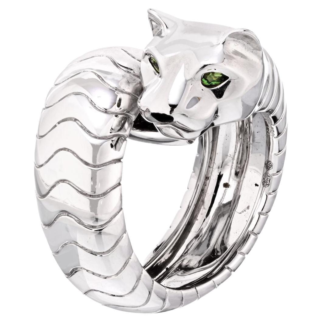 Cartier 18K White Gold High Polished Panthere Lakarda Ring For Sale