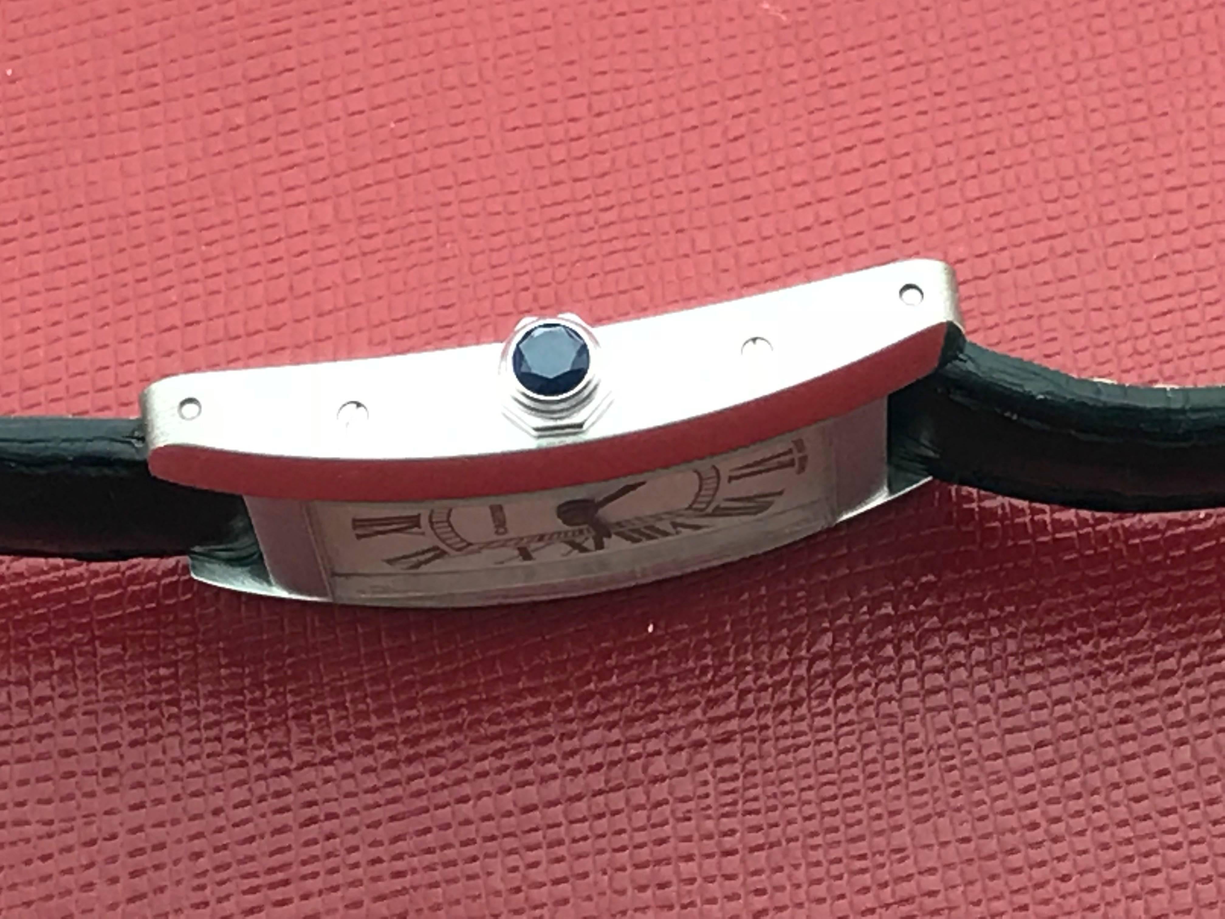 Contemporary Cartier 18k White Gold Ladies Tank Americaine Quartz Wrist Watch Ref W2601956 For Sale
