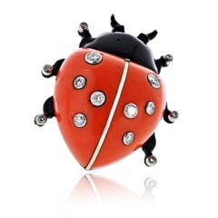 Cartier 18K White Gold Ladybug Clip Pin 1930's Diamond Brooch