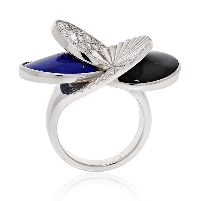 Modern Cartier 18K White Gold Lapis Lazuli, Onyx and Diamond Ring For Sale