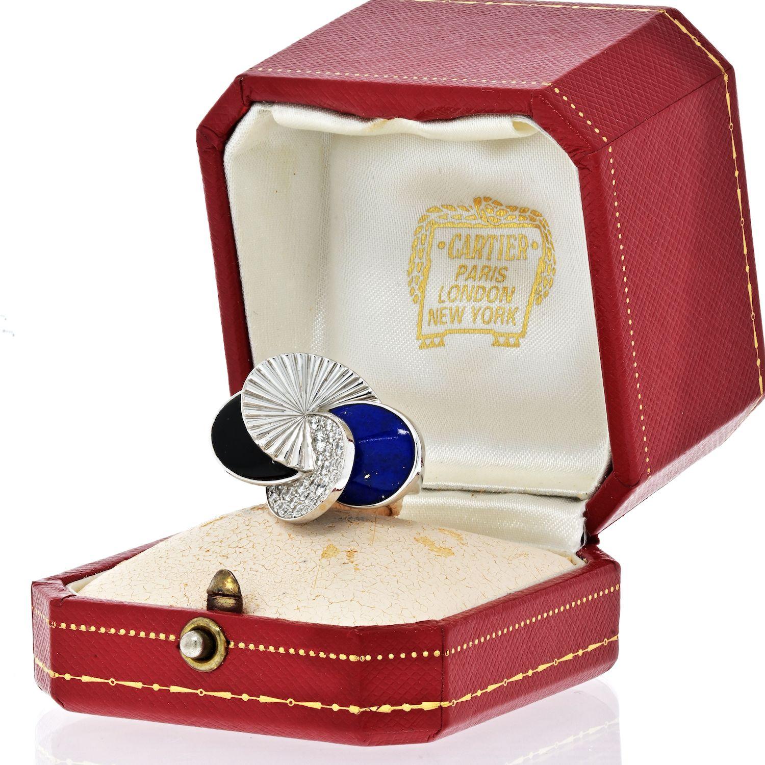 Cartier Cartier Ring aus 18 Karat Weißgold mit Lapislazuli, Onyx und Diamant (Rundschliff) im Angebot